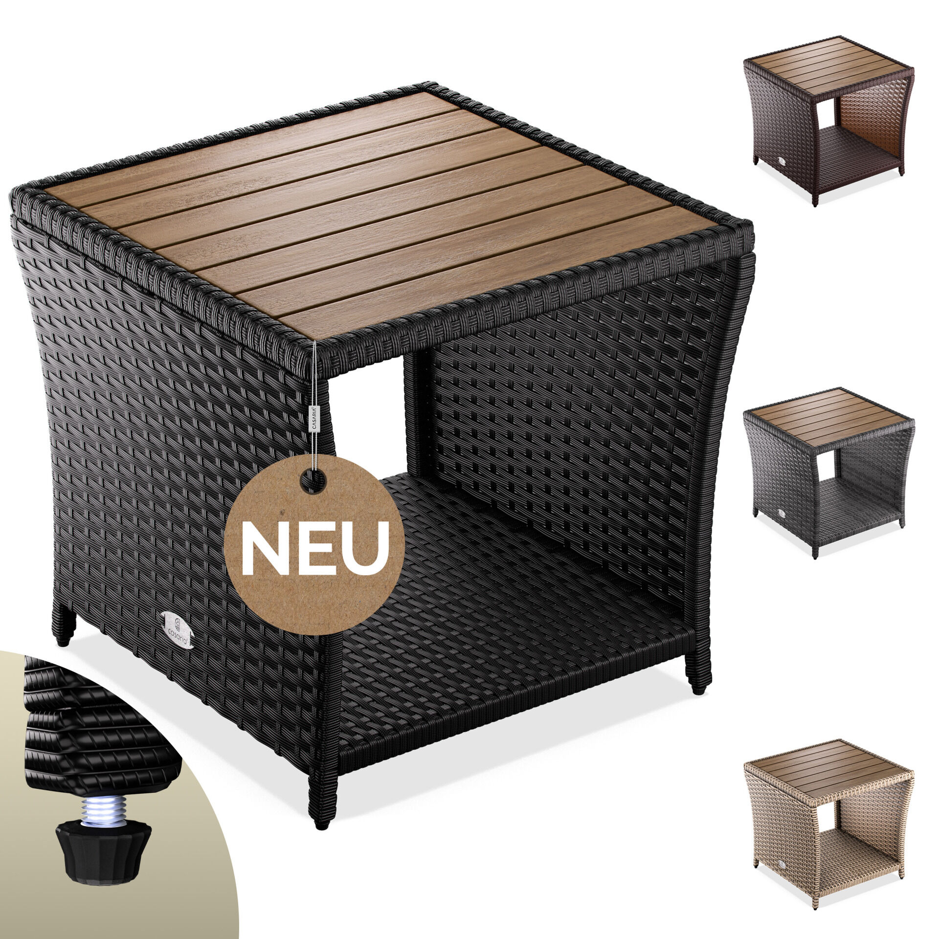 Polyrattan Beistelltisch Schwarz 40x45x45cm Akazienholz