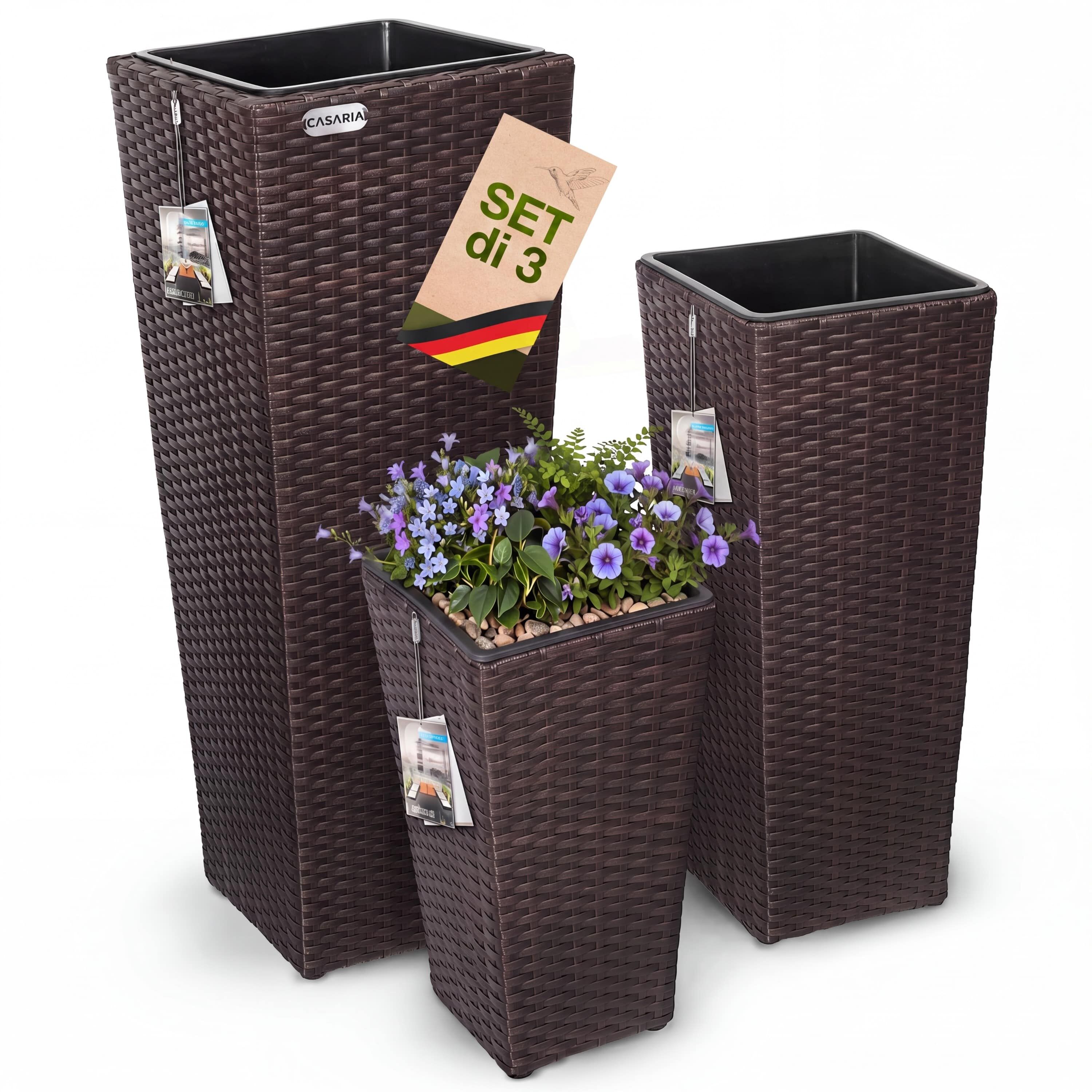 Polyrattan Blumentopf 3er-Set Braun