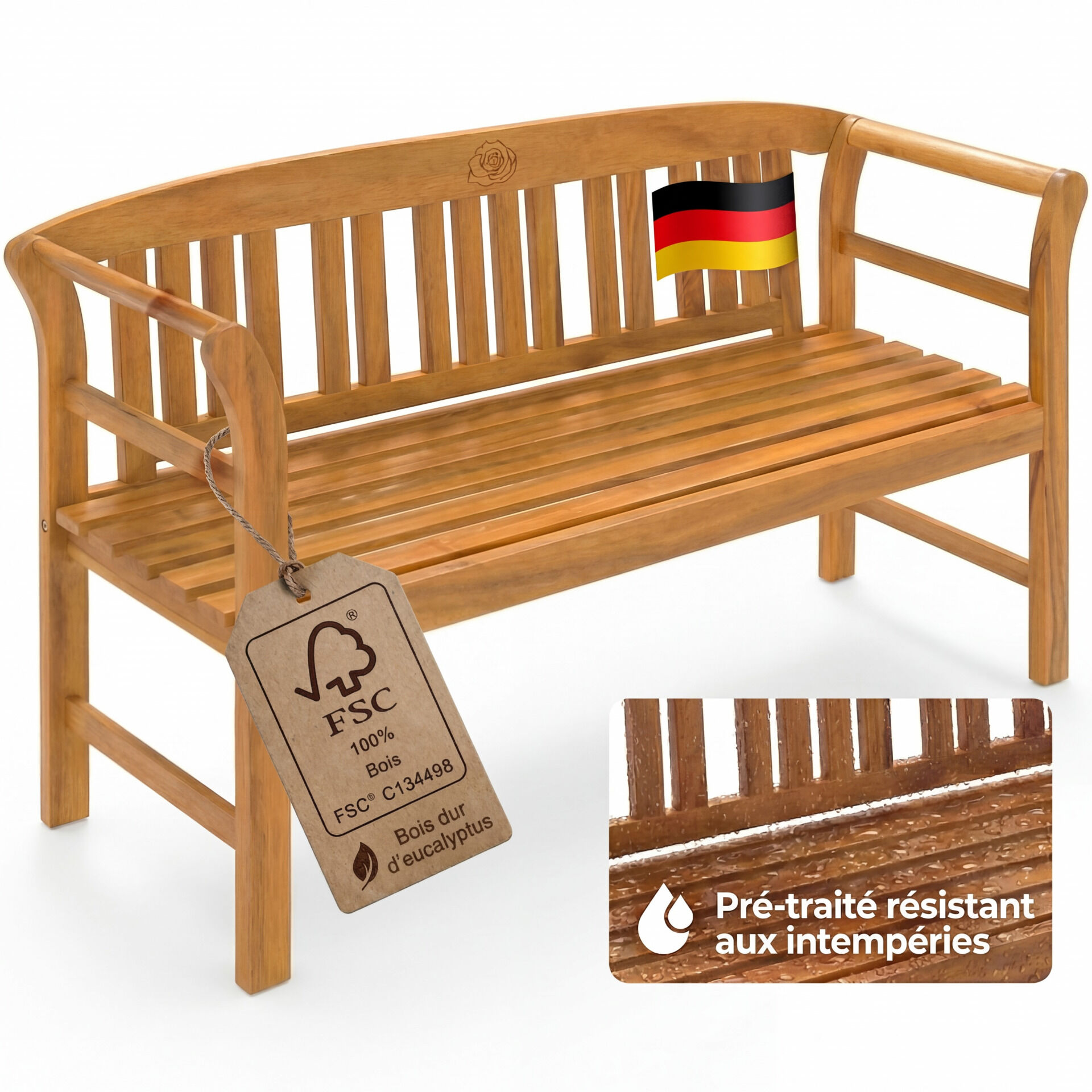 Gartenbank Rose Eukalyptusholz FSC®-zertifiziert 157x45x82cm