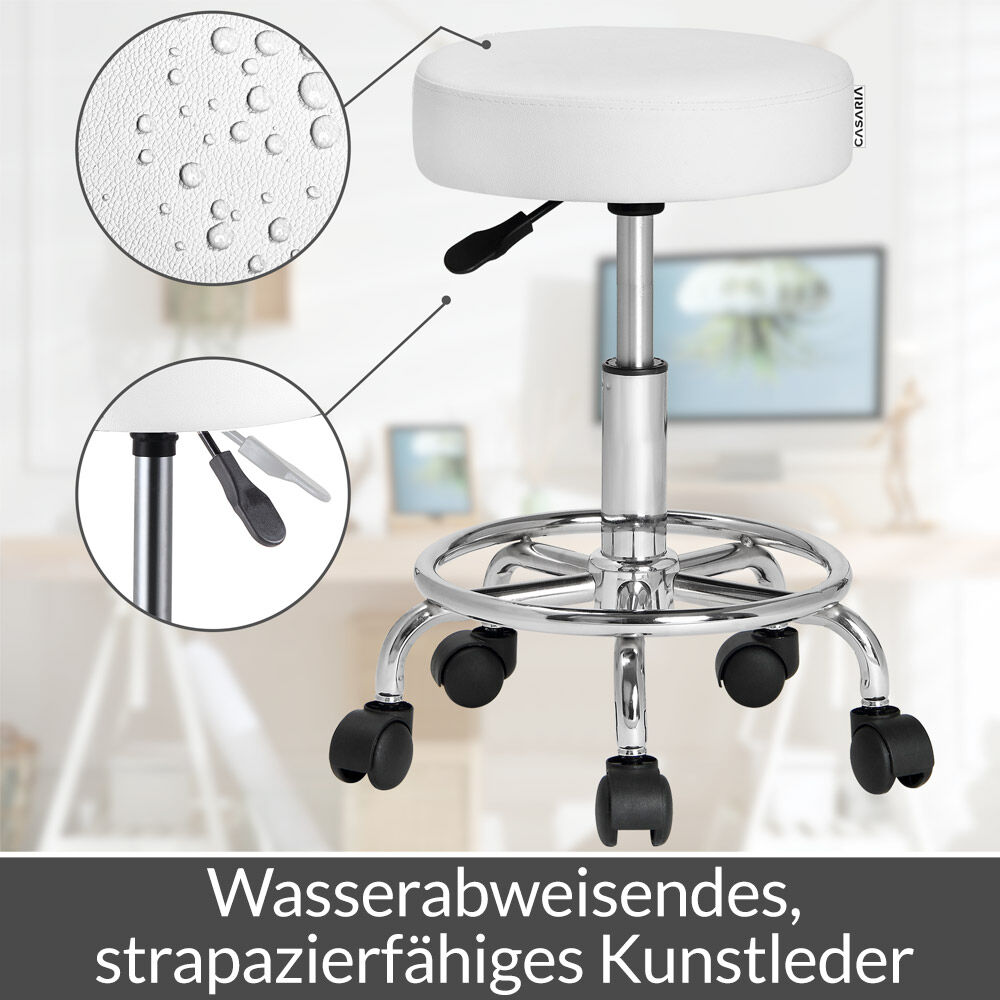 Rollhocker Kunstleder Weiß 360° drehbar Fußablage