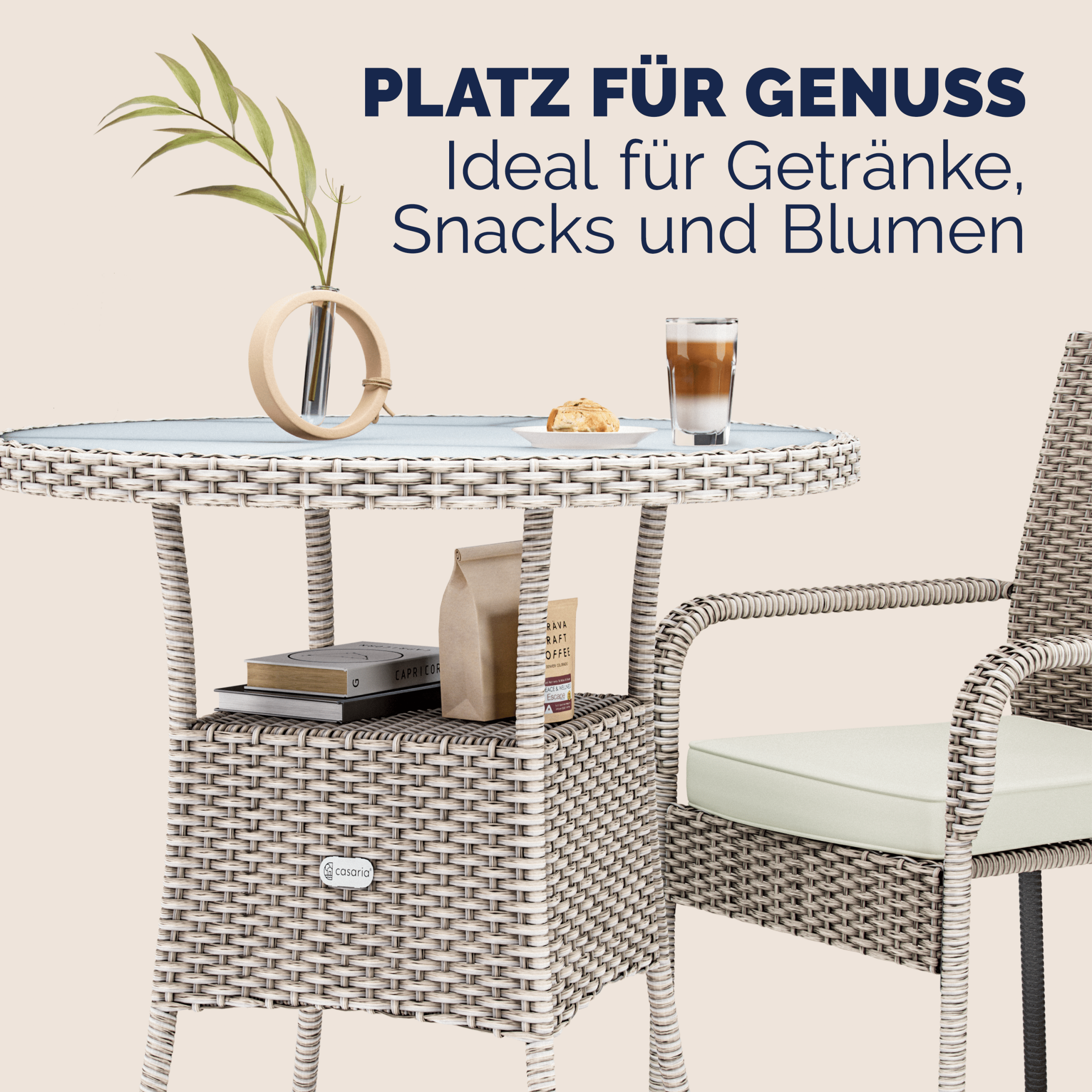 Polyrattan Tisch Creme Ø60cm