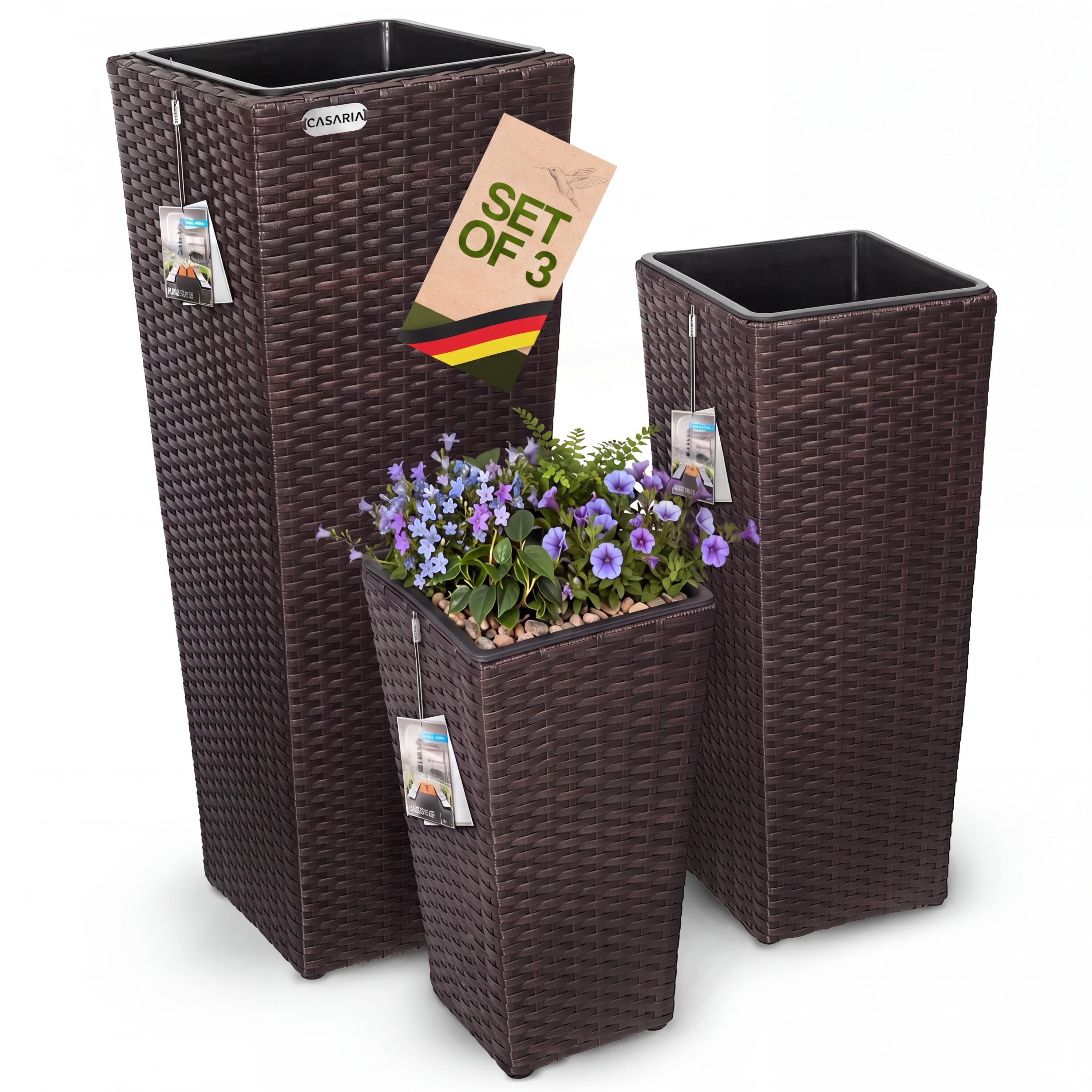 Polyrattan Blumentopf 3er-Set Braun