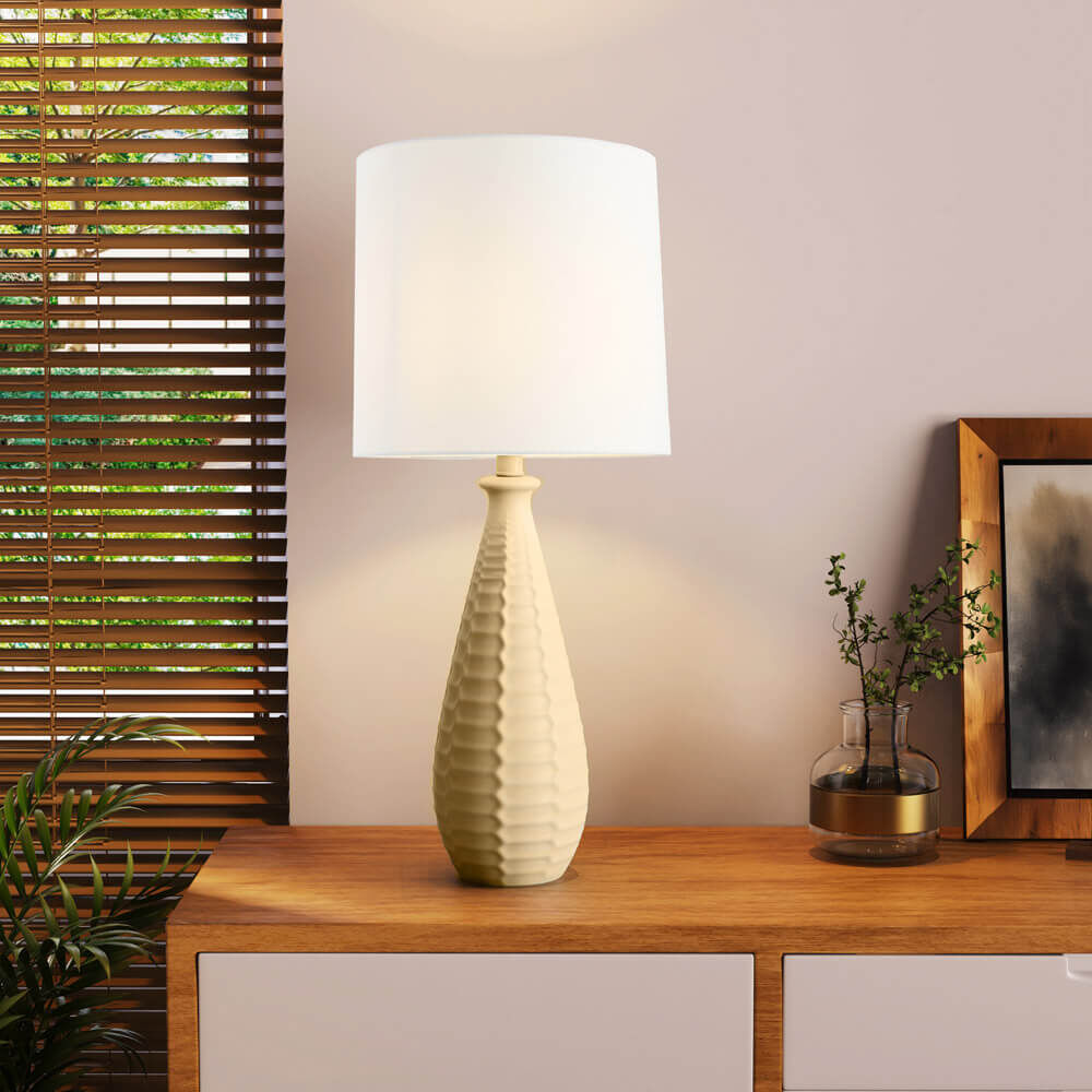 Große Tischlampe mit Stoffschirm MELVA - Creme