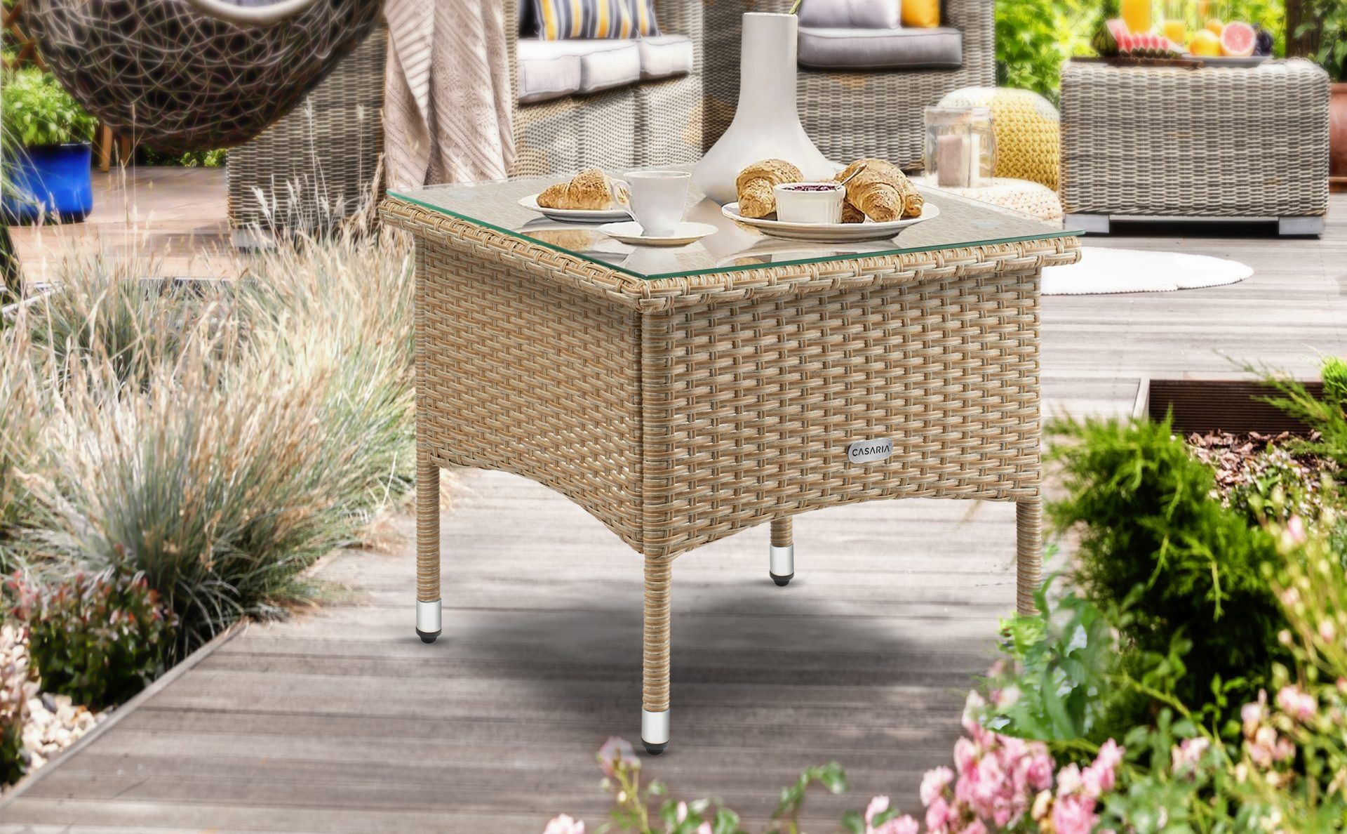 Polyrattan Beistelltisch Grau-Beige 50x50x45cm