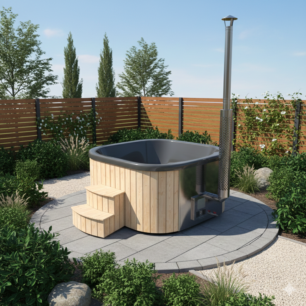 SPANOVA Hottub Quadratisch 200 Fichte Szene im Garten