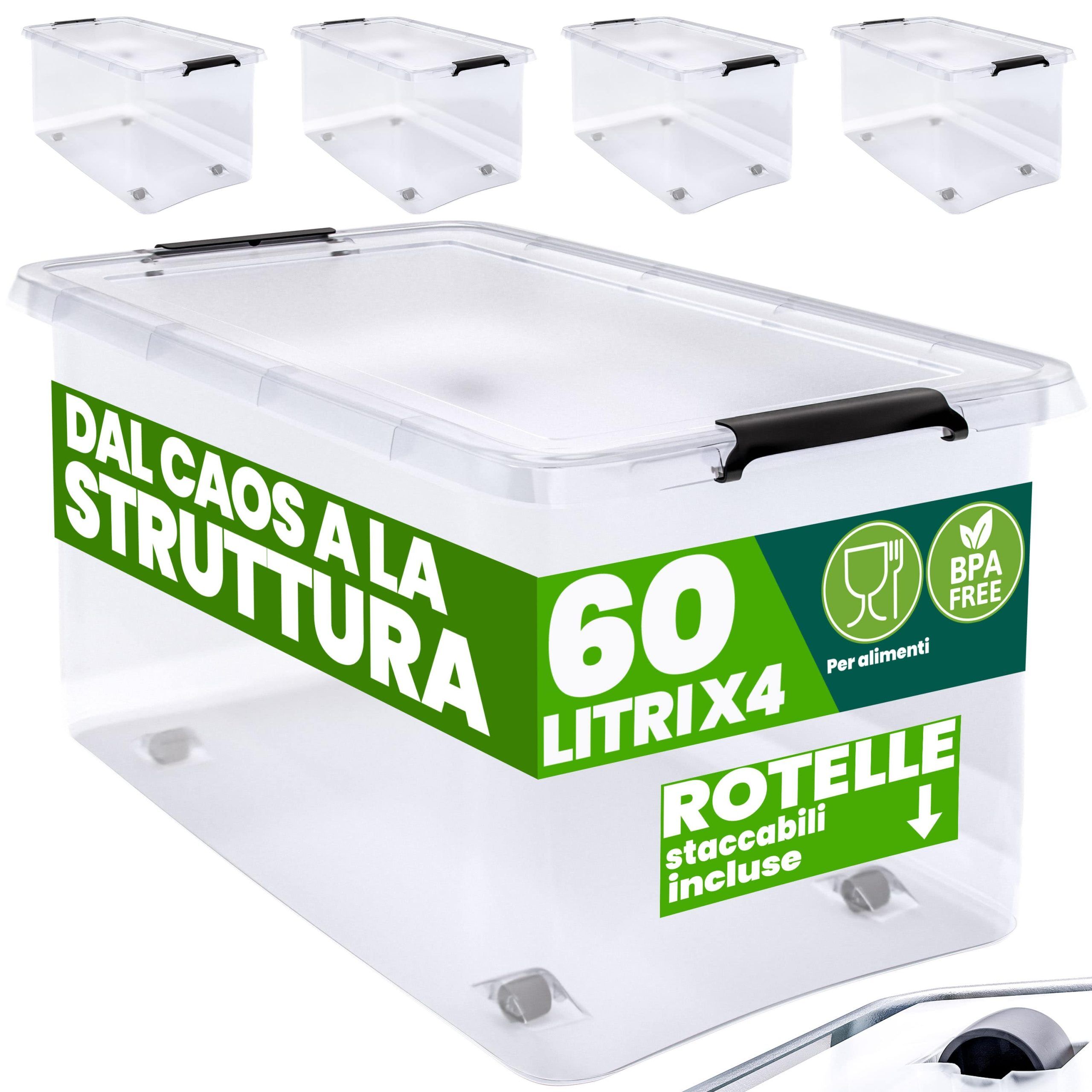 Aufbewahrungsbox 4er-Set Transparent 60x40x35cm 60L stapelbar