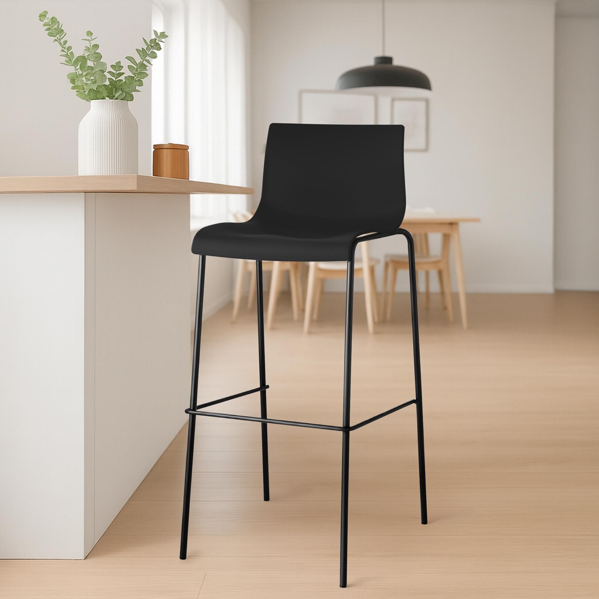 2er Set Barhocker Hoover Kunststoff 4-Fuß Gestell schwarz, schwarz