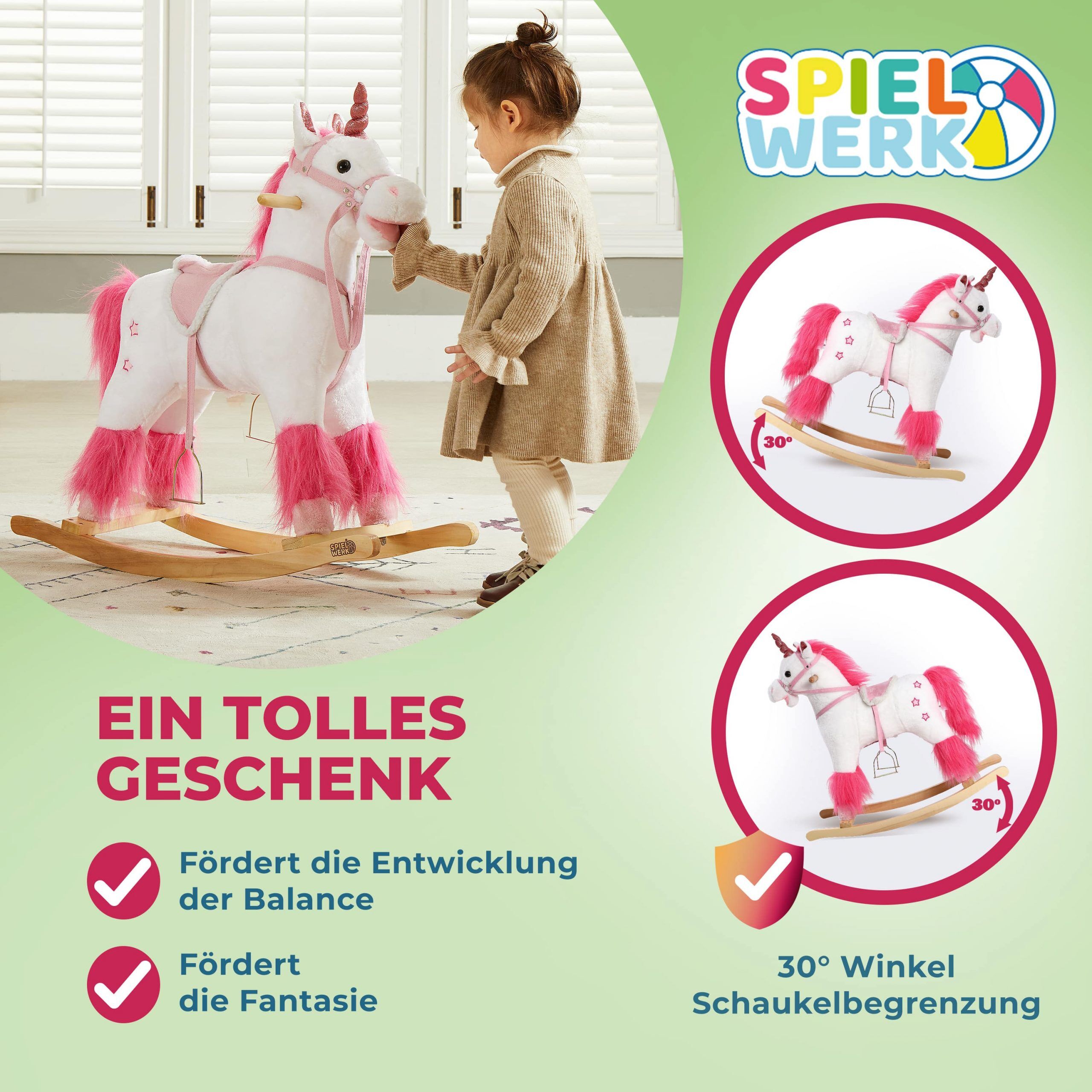 Schaukeltier Einhorn Weiß mit Geräuschfunktion