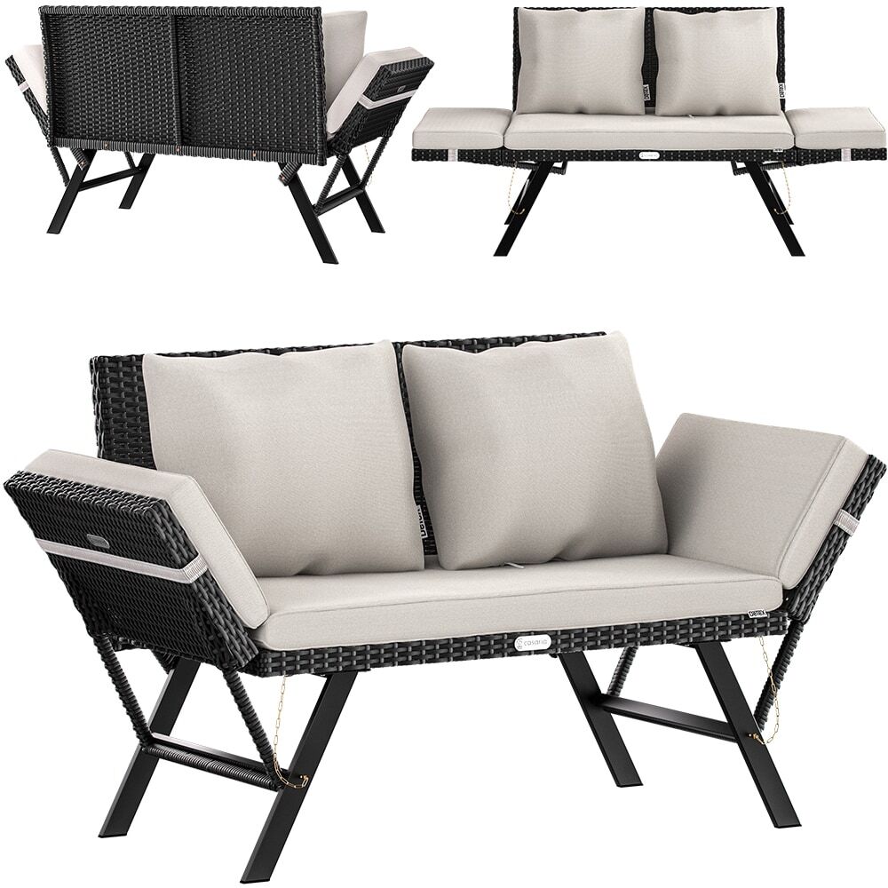 Polyrattan Gartenbank Schwarz/Creme 176x56x81cm