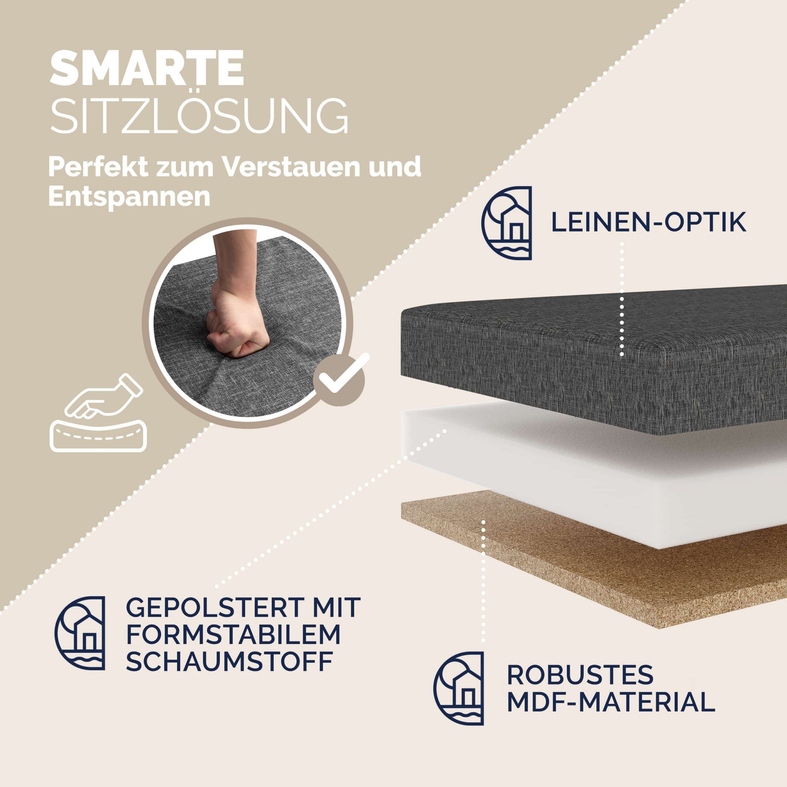 Sitzbank Dunkelgrau 115x38x38cm mit Stauraum faltbar