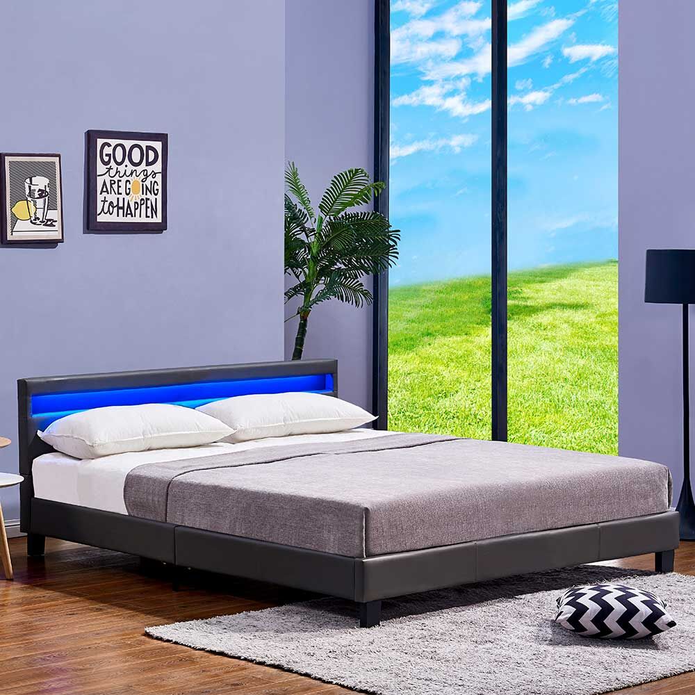 LED Bett ASTRO mit Matratze -180 x 200 cm Dunkelgrau