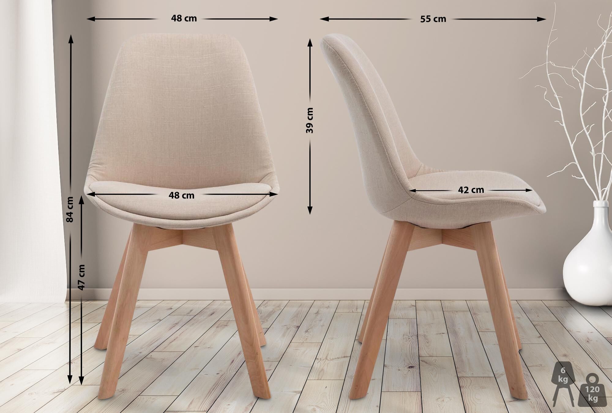 Besucherstuhl Borneo V2 Natura Stoff, creme