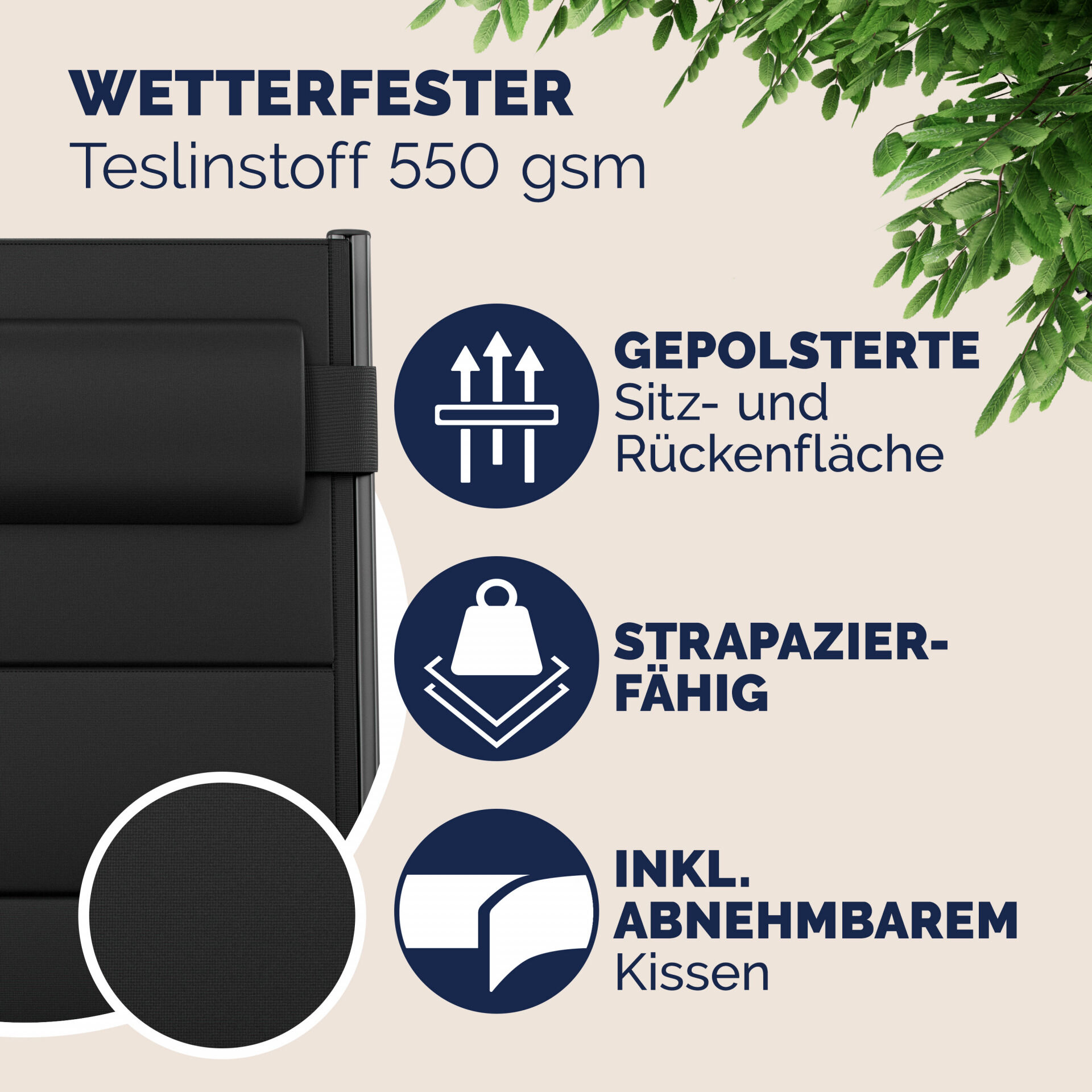 Gartenstuhl Hochlehner klappbar Bern Premium 2er-Set Anthrazit Alu gepolstert + verstellbar