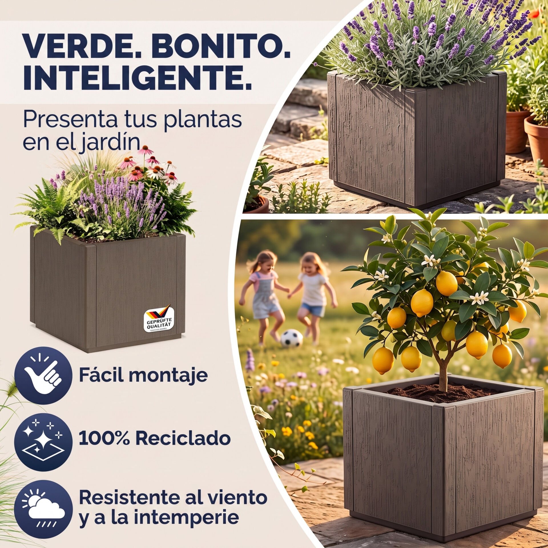 Blumentopf Ethica Braun Kunststoff 36x36x35cm