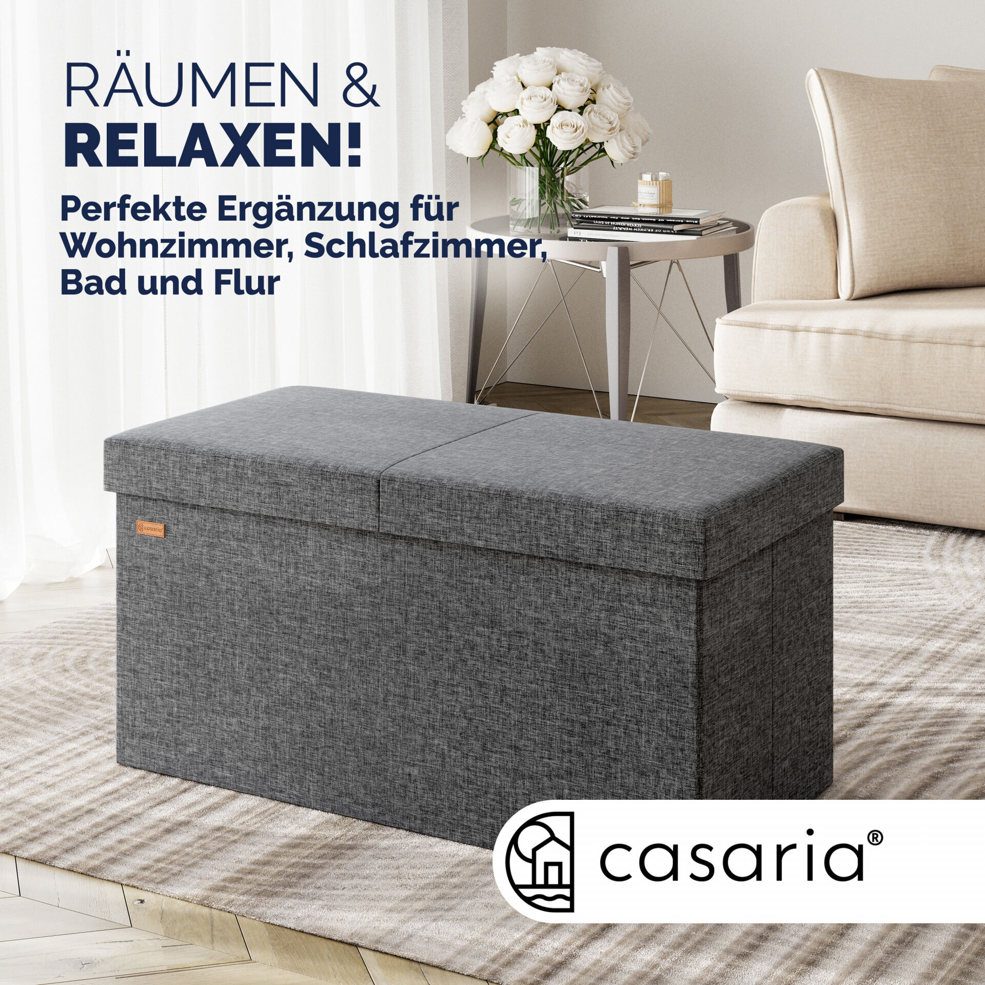 Sitzbank Dunkelgrau 80x40x40cm mit Stauraum faltbar