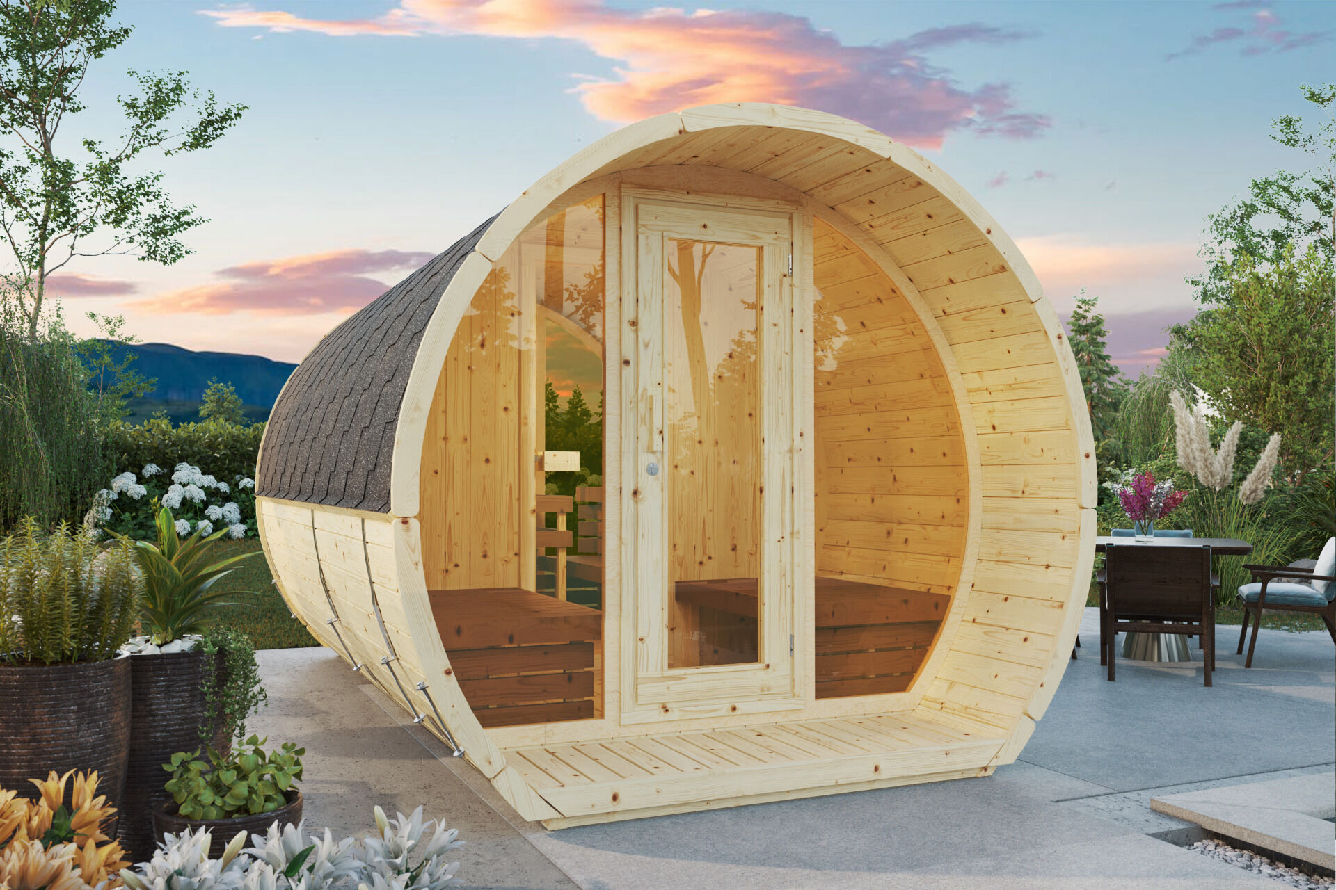 Finn Art Fasssauna Susi Premium 265x400 cm Fichte Glasfront