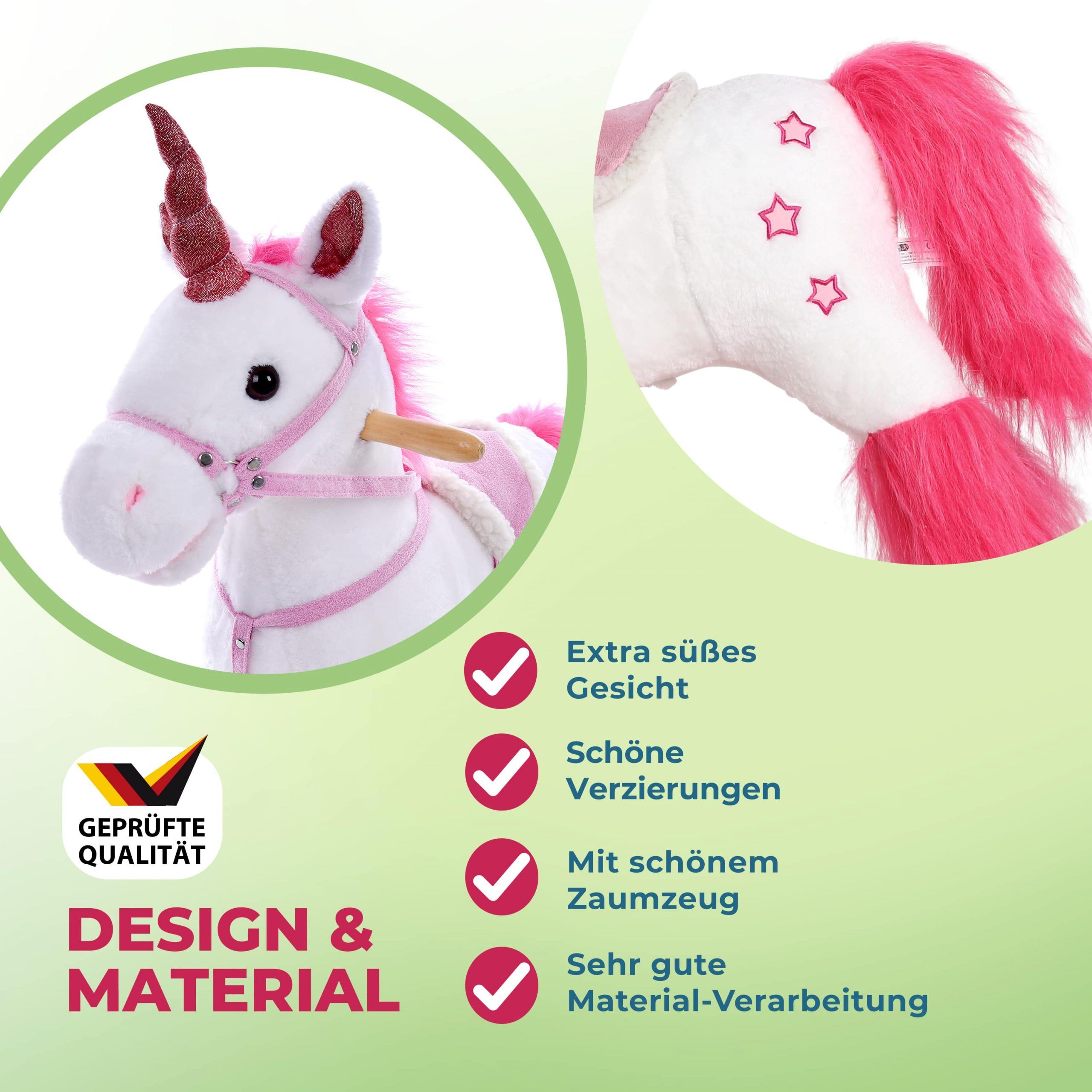 Schaukeltier Einhorn Weiß mit Geräuschfunktion