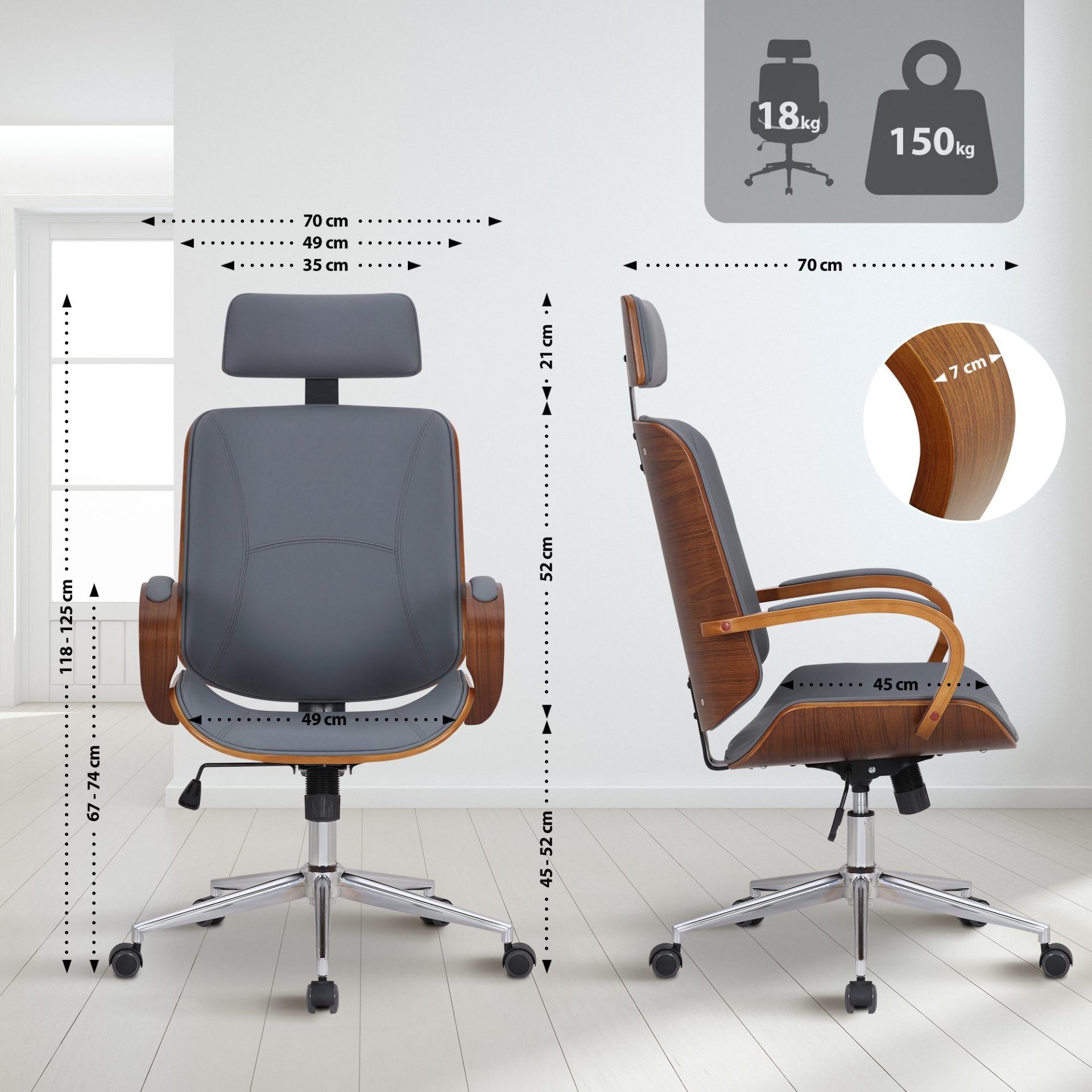 Bürostuhl Dayton, walnuss/grau