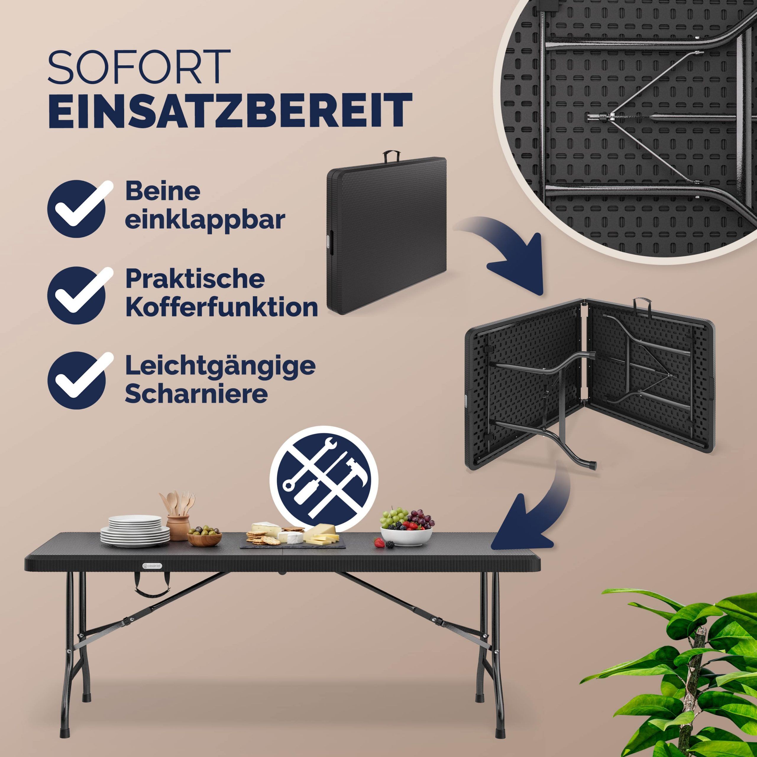 Gartentisch Schwarz Rattan-Look 180x75x73cm klappbar