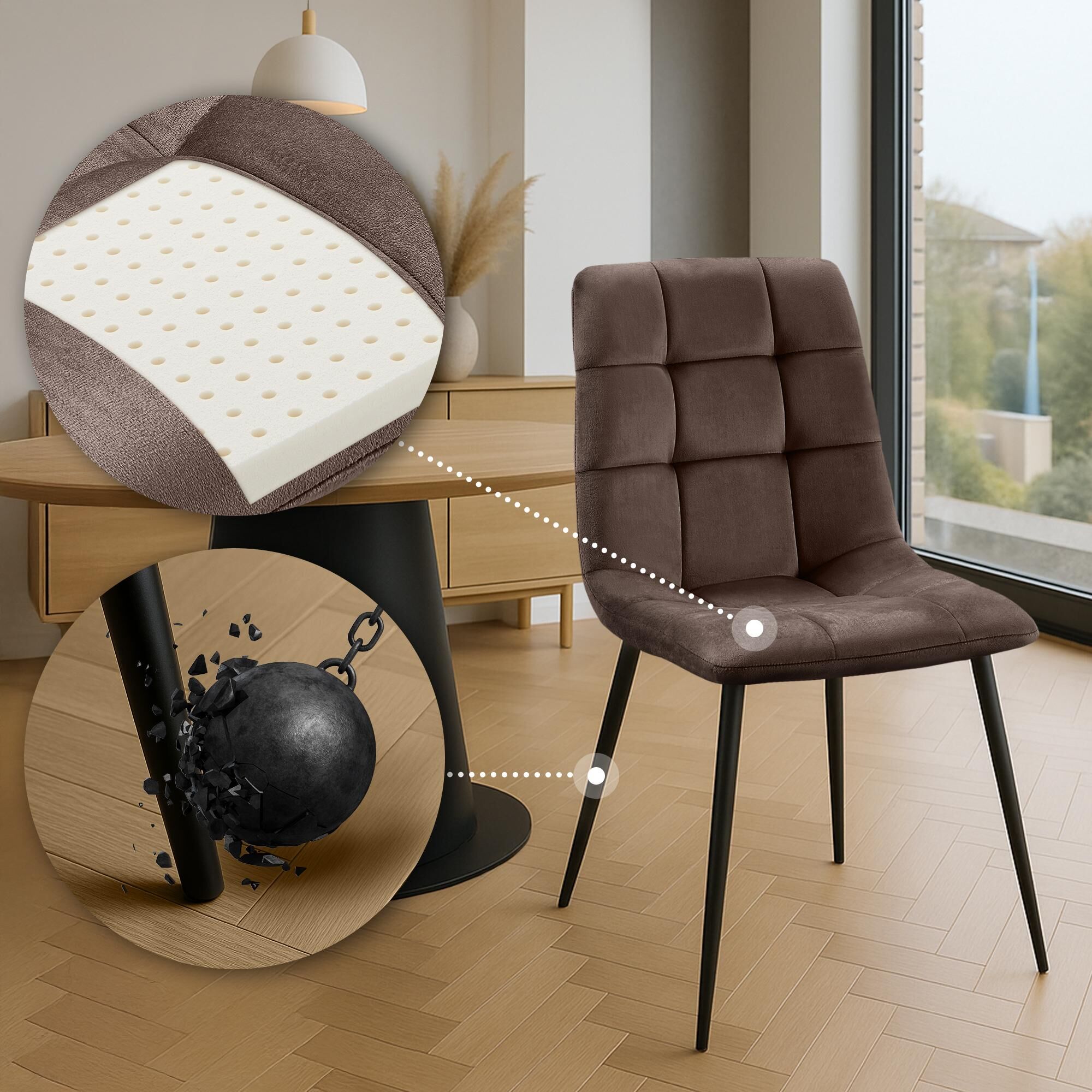 4er Set Esszimmerstuhl Tilde Samt, braun