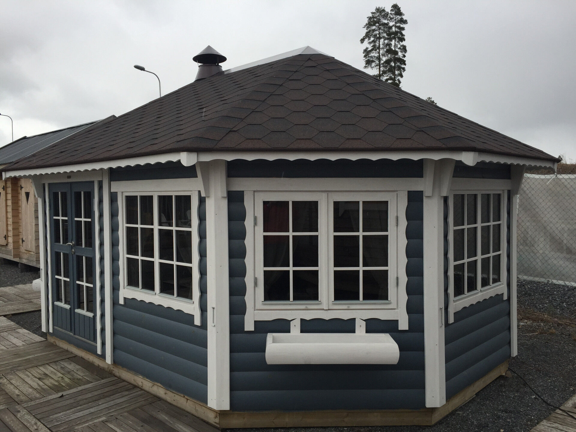 Grillpavillon Victoria Oval 18 m² blau Seitenansicht