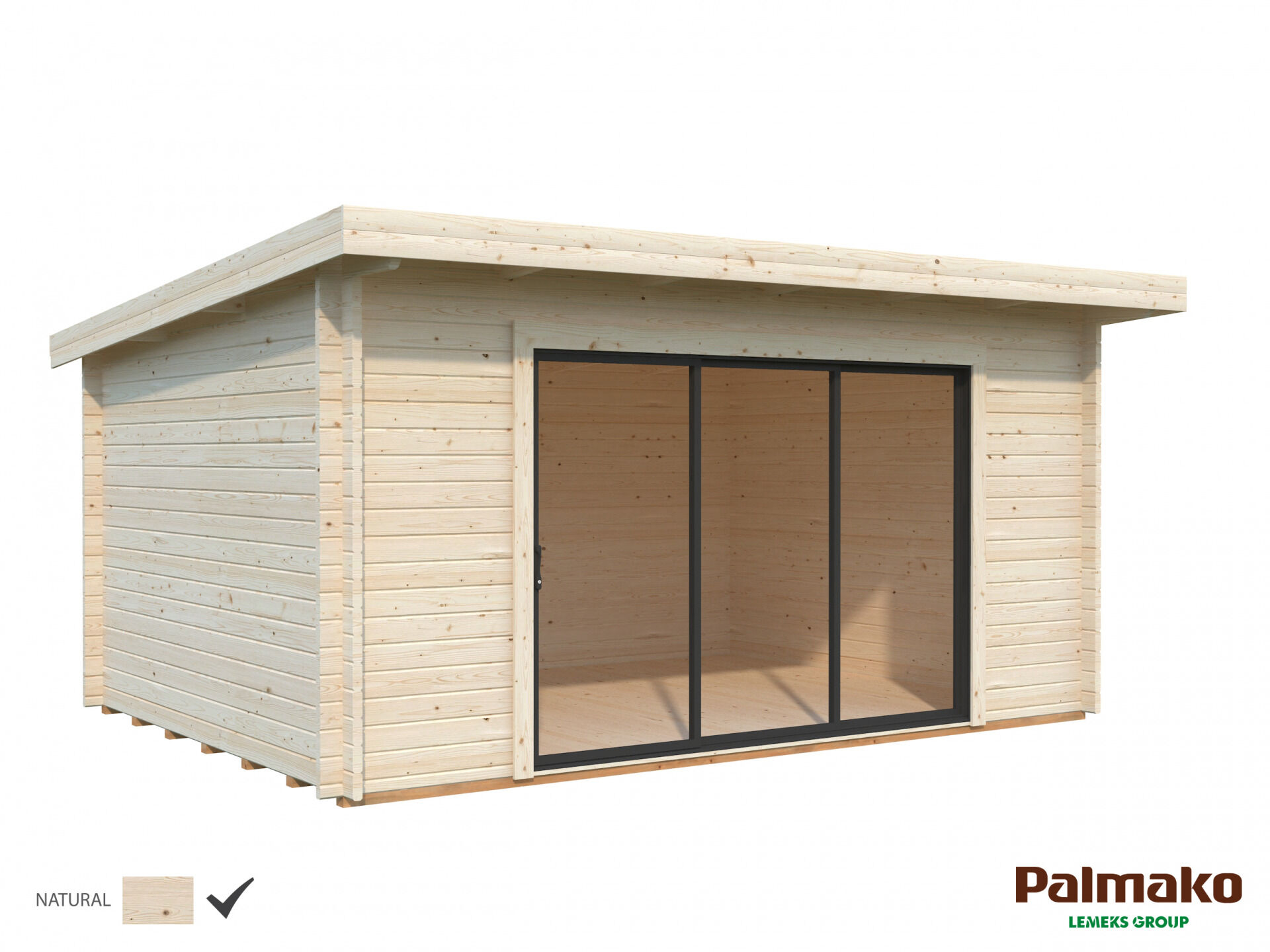 Palmako Flachdach Gartenhaus Lea 14,2 m² mit Schiebetür Plus
