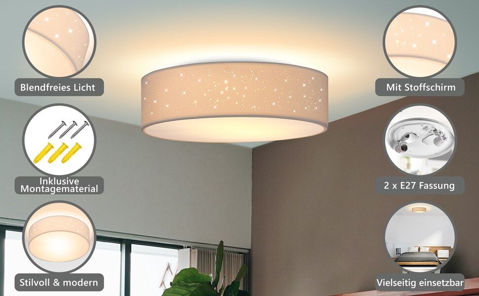 Deckenlampe Weiß Stoff Ø38cm Sternenhimmel