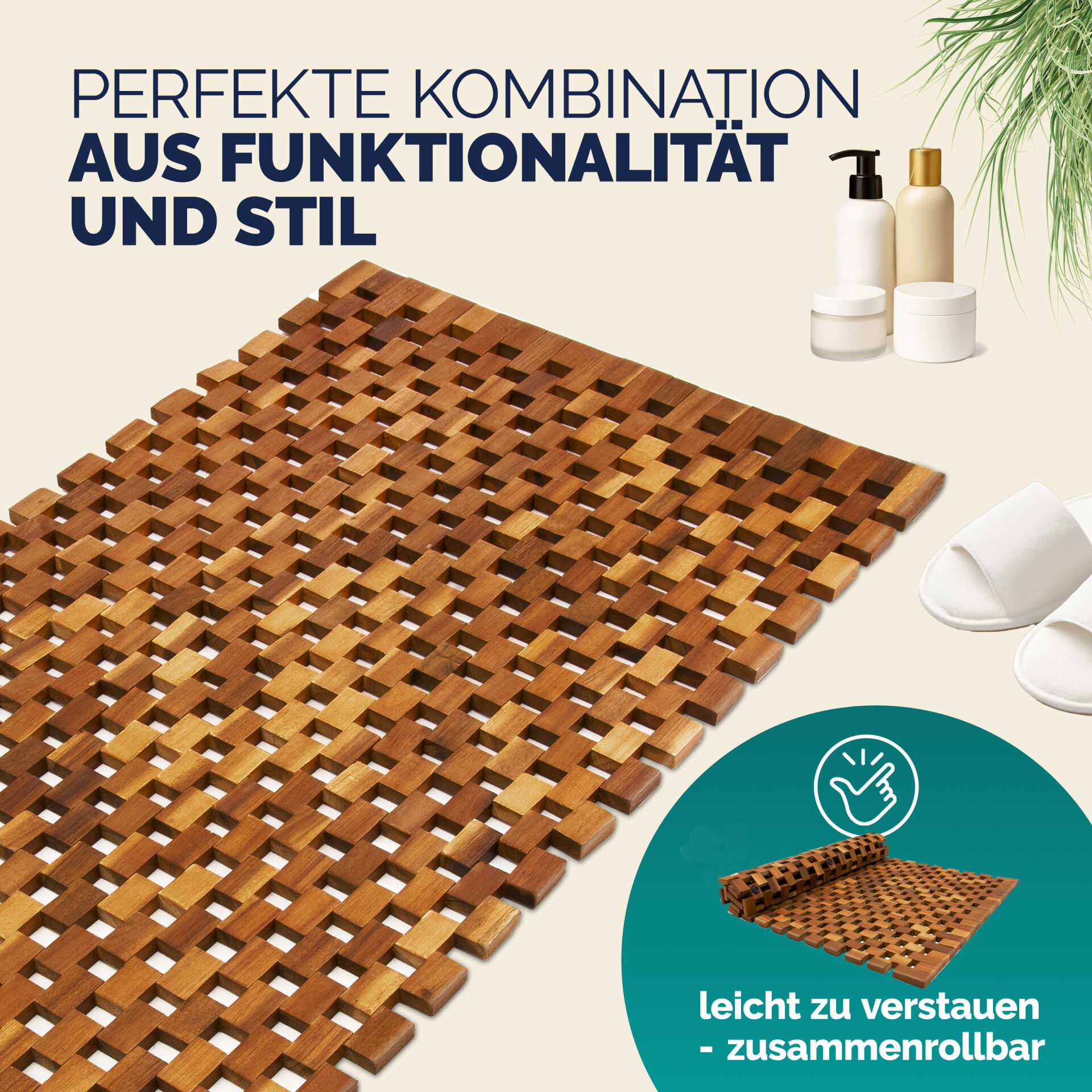 Badvorleger Holz 80x50cm FSC®-zertifiziertes Akazienholz Gummistopper