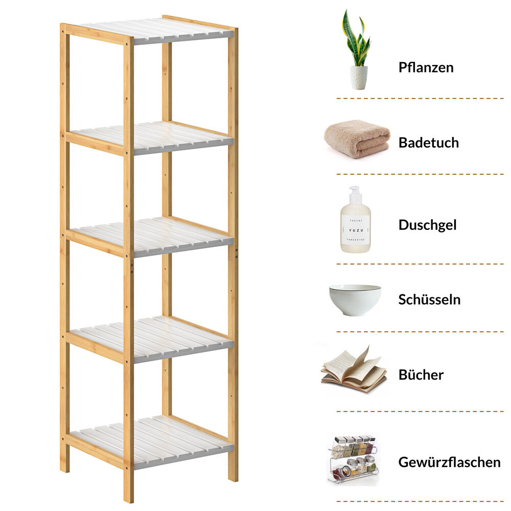 Standregal Bambus Weiß 140x33x34cm