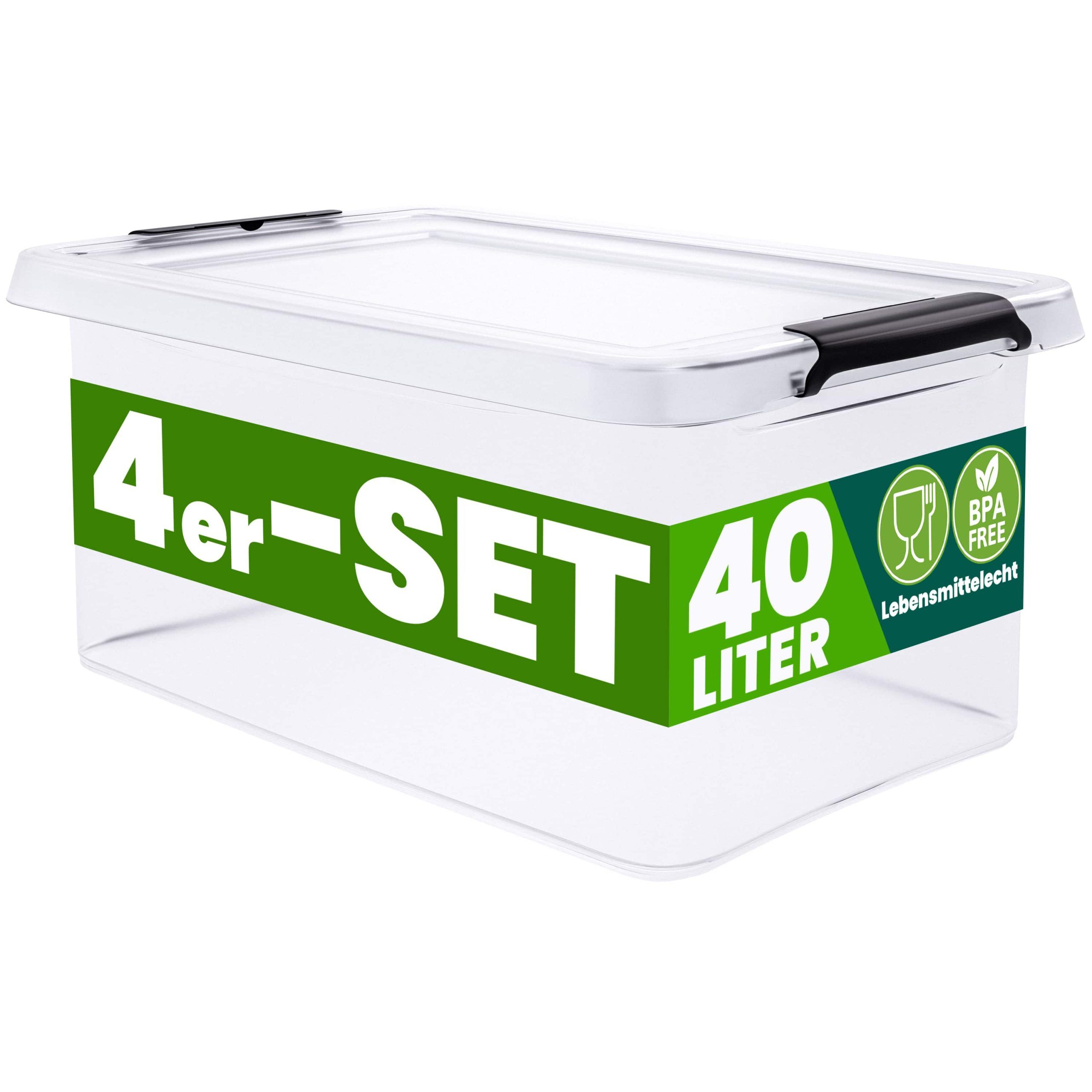 Aufbewahrungsbox 4er-Set 58x39x26cm 40L transparent stapelbar BPA-frei
