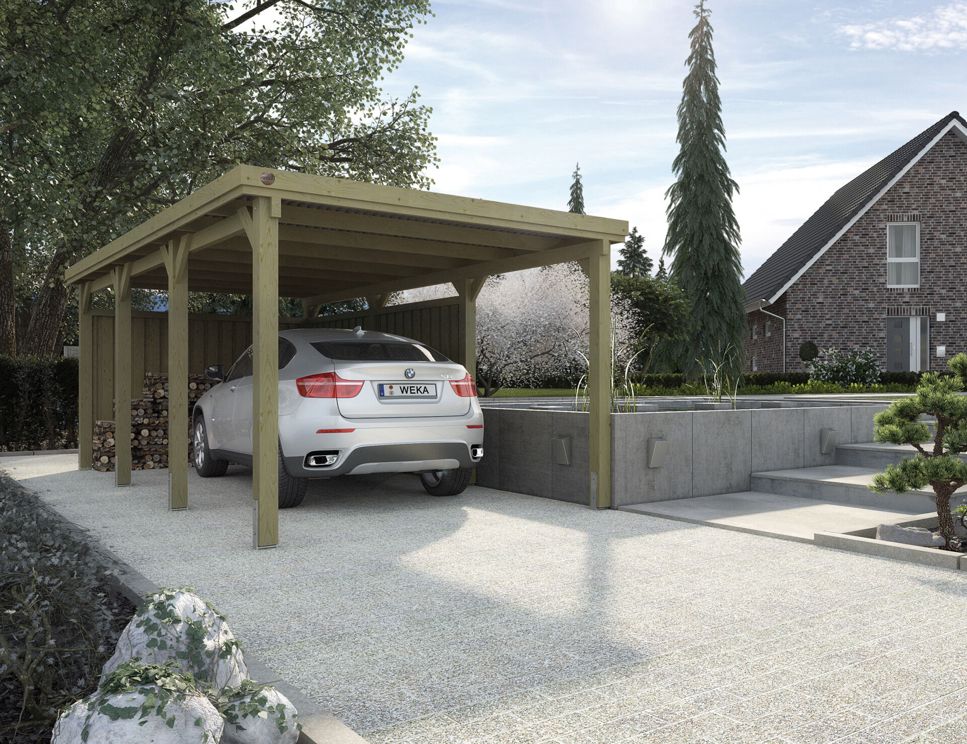 weka Flachdach Einzelcarport 617 Gr.2 mit Trapezblech-Dach