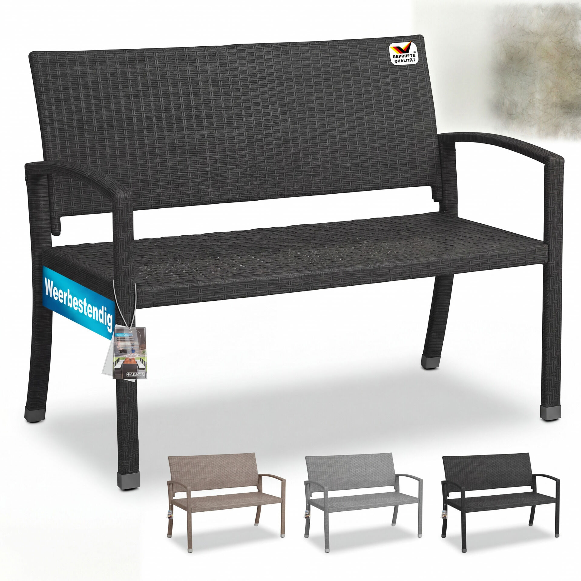 Polyrattan Gartenbank Schwarz 122x58x87cm