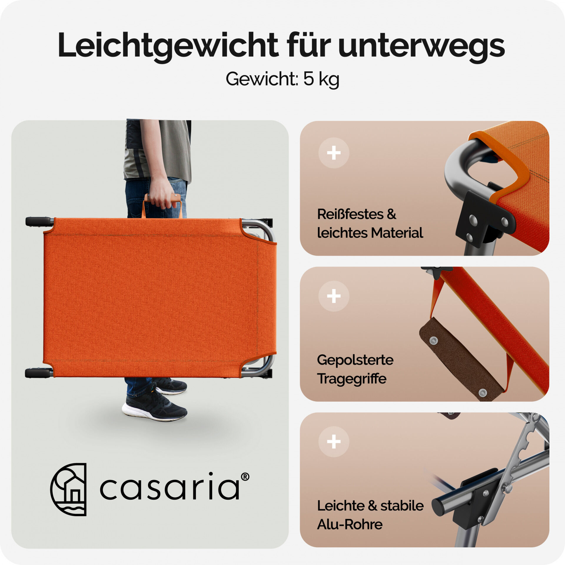 Gartenliege Ibiza Orange 190x59x29cm Alu Sonnendach