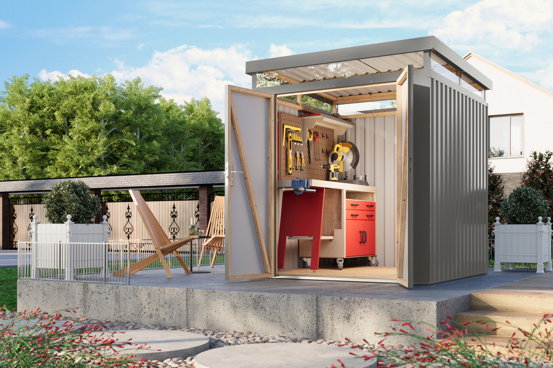 Karibu Flachdach Metall Gartenhaus Aurum 2, graualuminium