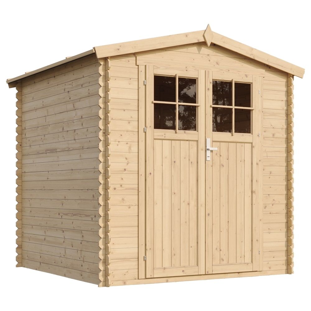 Gartenhaus Paul M343F frontale und seitliche Ansicht links