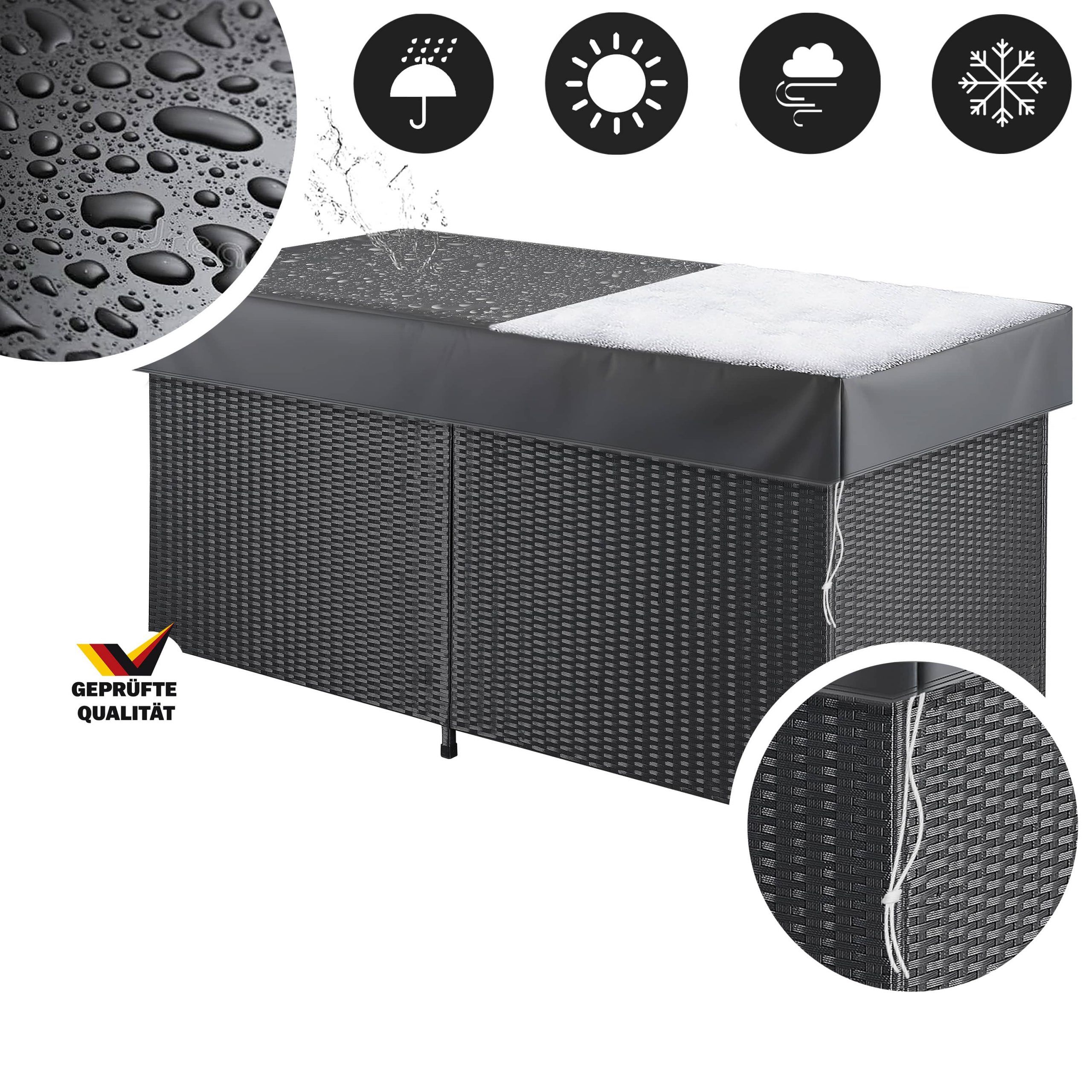 Gartenbox Polyrattan 625L wetterfest abschließbar mit Rollen