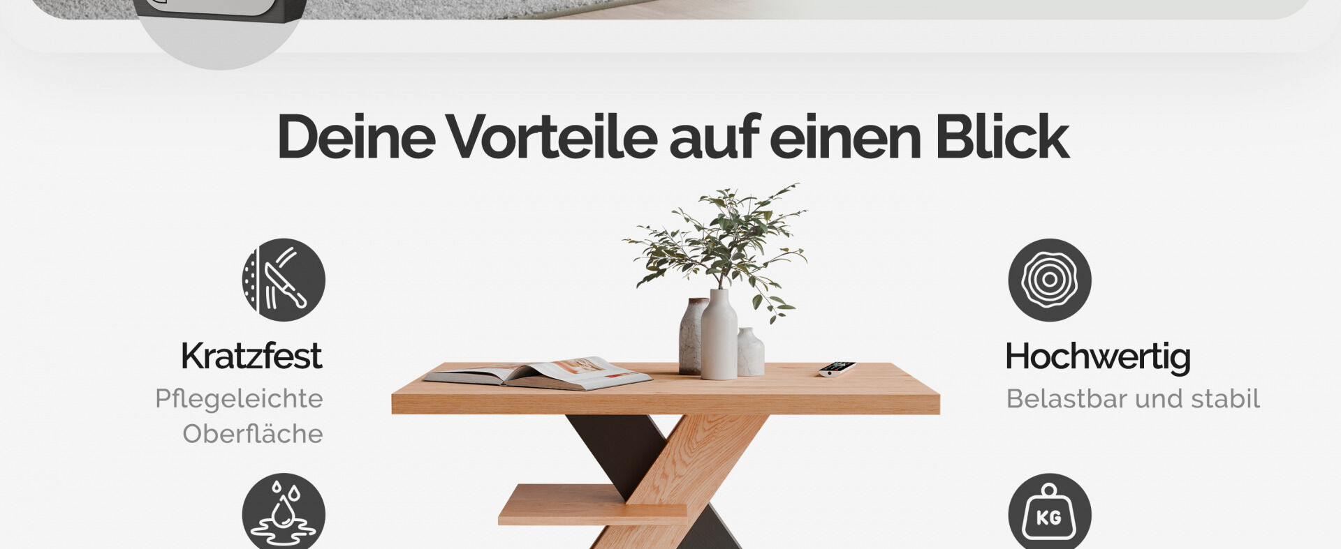 Couchtisch Detroit Holz/Grau 90x60x45cm