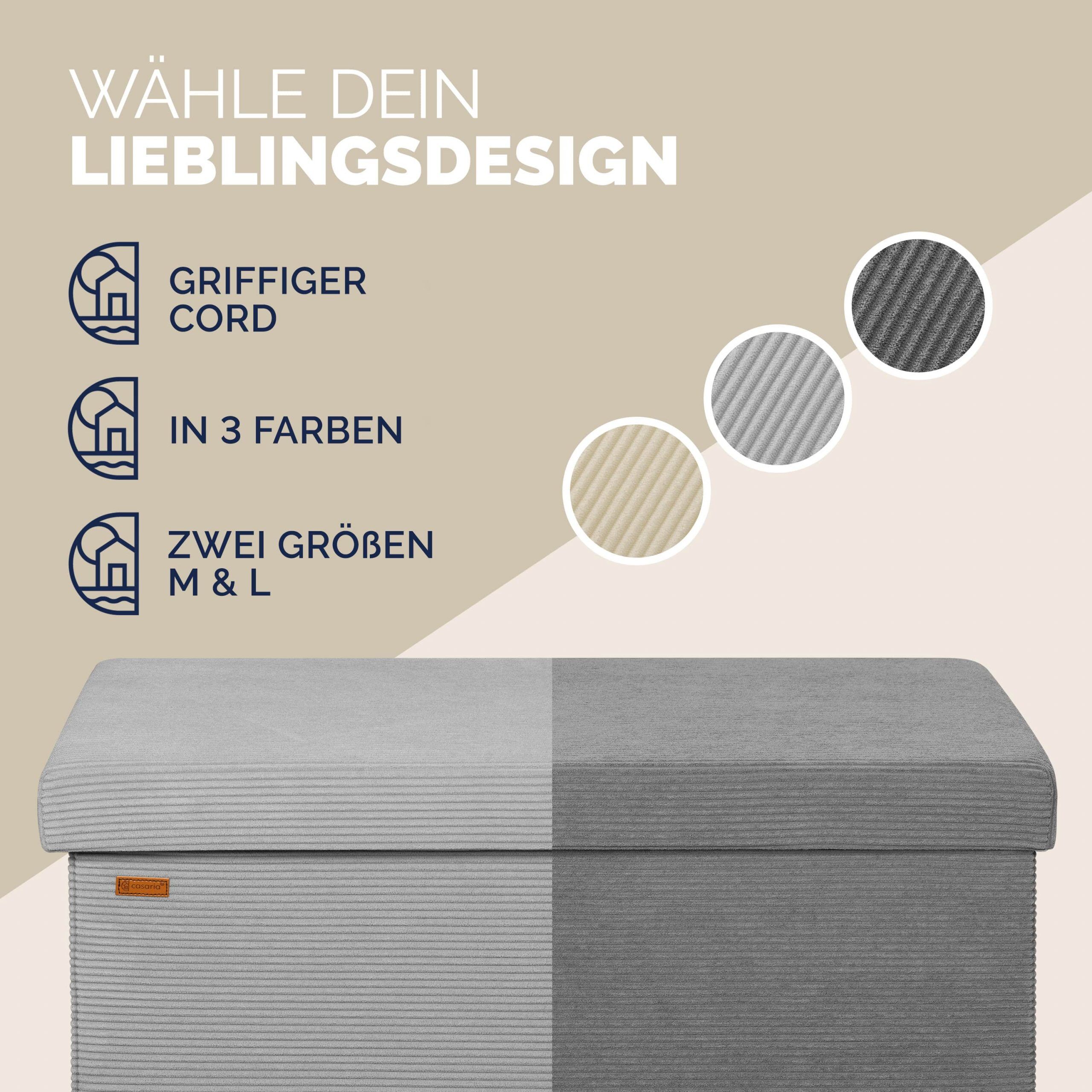 Sitzbank Grau Cord 76x38x38cm MDF faltbar