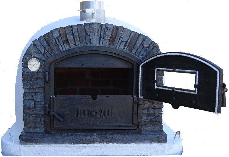 Pizzaofen Ventura AL 120 inkl. Kaminrohr und Regenhut aus Edelstahl, schwarz, ohne Abdeckhaube, ohne Ofenzubehör, ohne Zubehörset, ohne Grillzubehör, ohne fahrbares Gestell