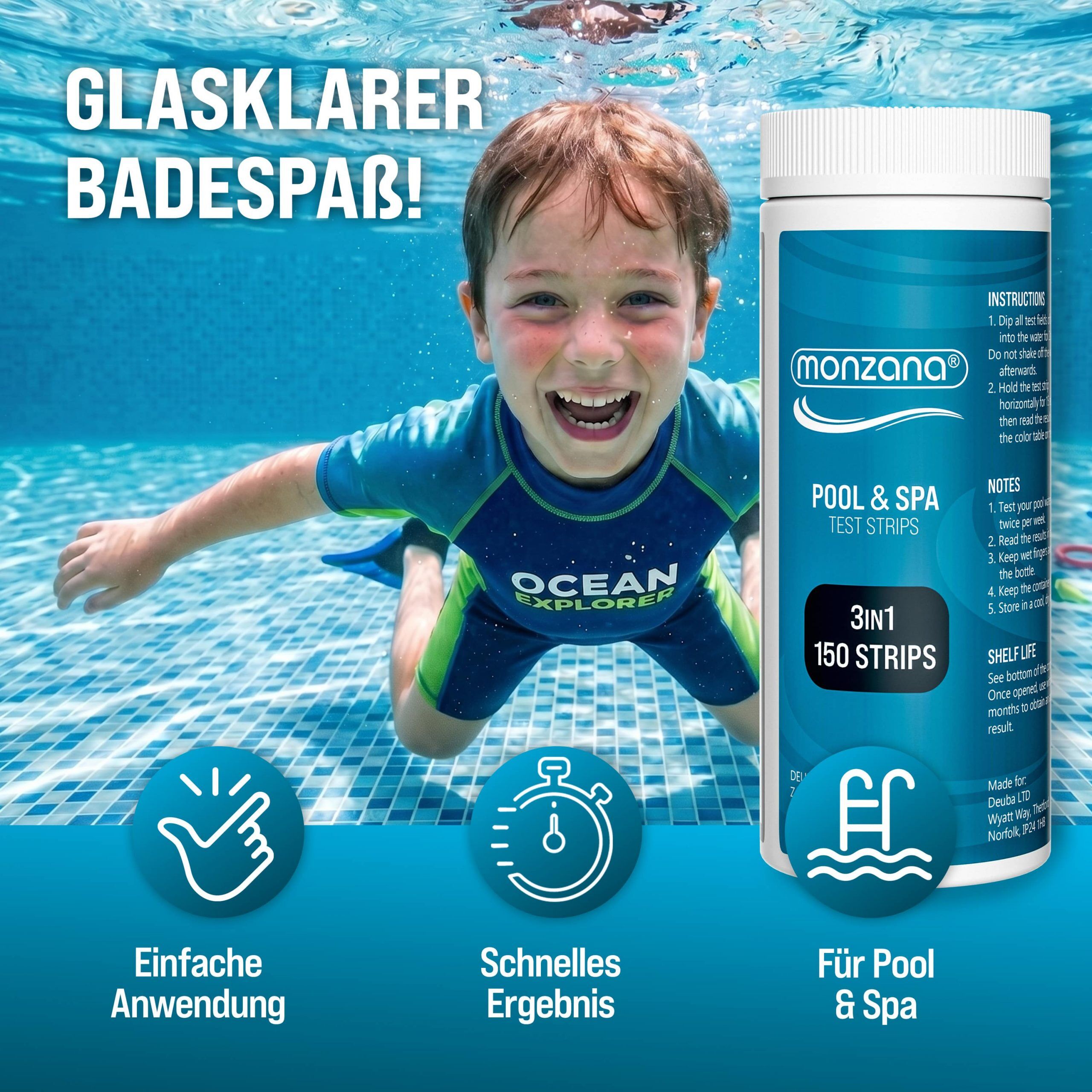Pool Teststreifen 3in1 Wassertester 150 Stück für Pool Schwimmbad Whirlpool Spa chemisch pH Chlor Alkalinität