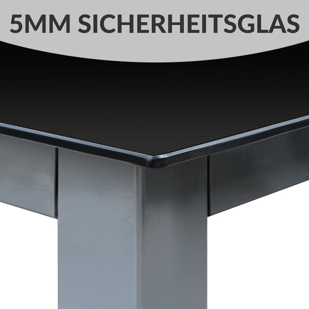 Gartensitzgruppe Bern 9-tlg 8 Personen Silber Alu Schwarz Glas