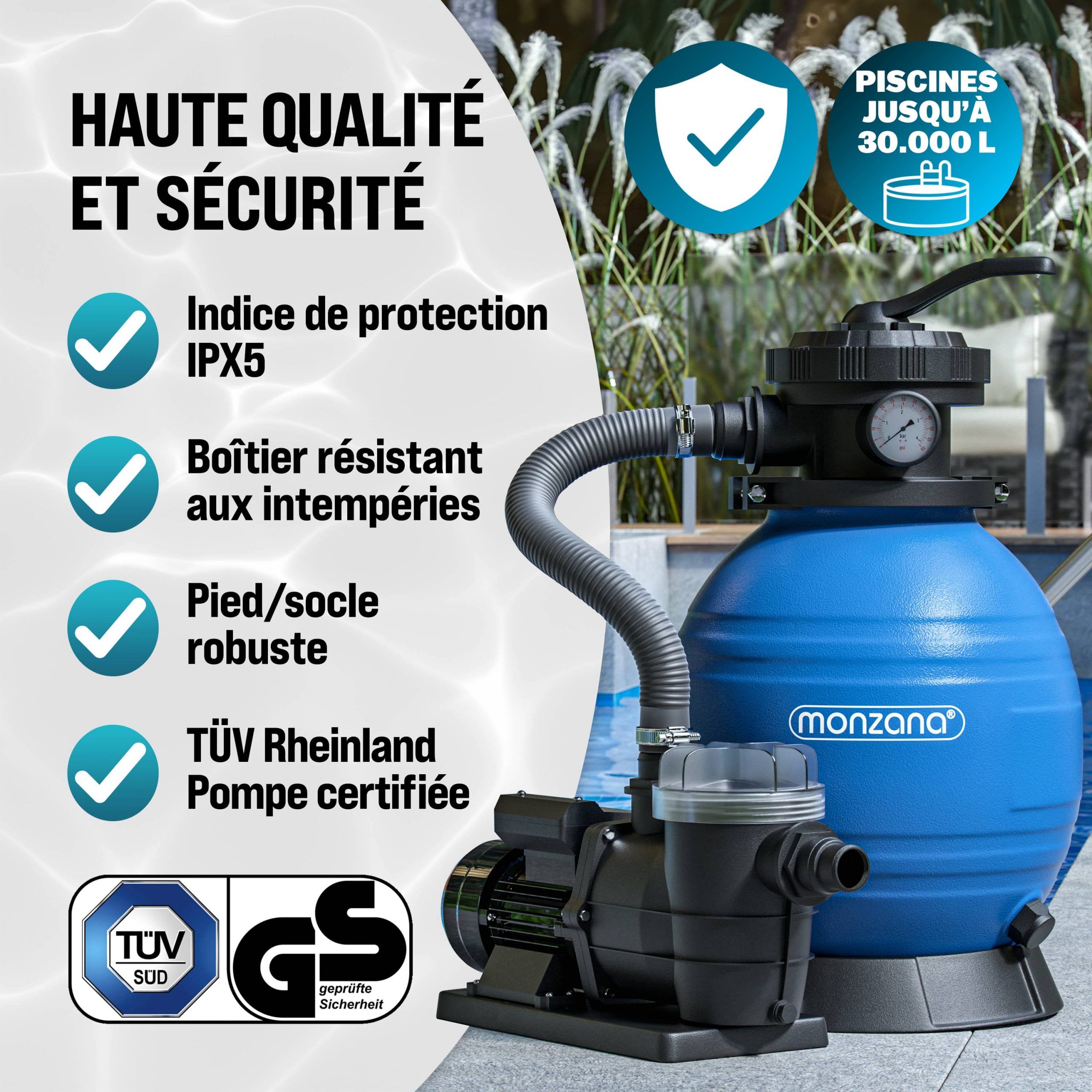 Sandfilteranlage Pool 9600 L/h mit Vorfilter 7-Wege Ventil