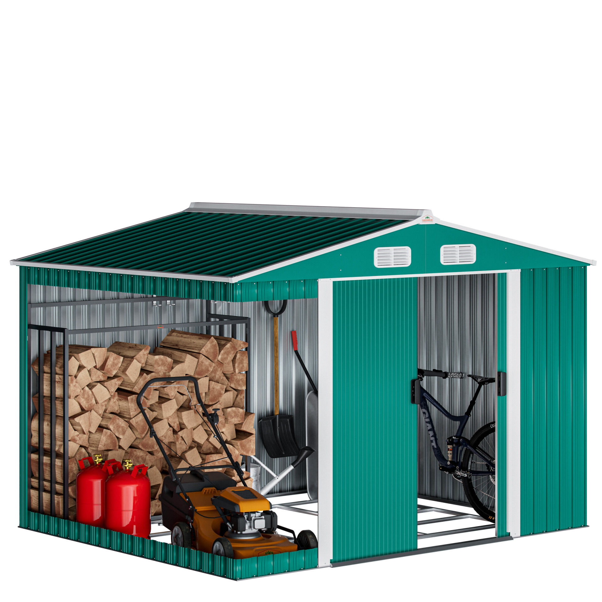 Geräteschuppen Grün 260x205x180cm 5m² verzinkter Bodenkranz Schiebetür