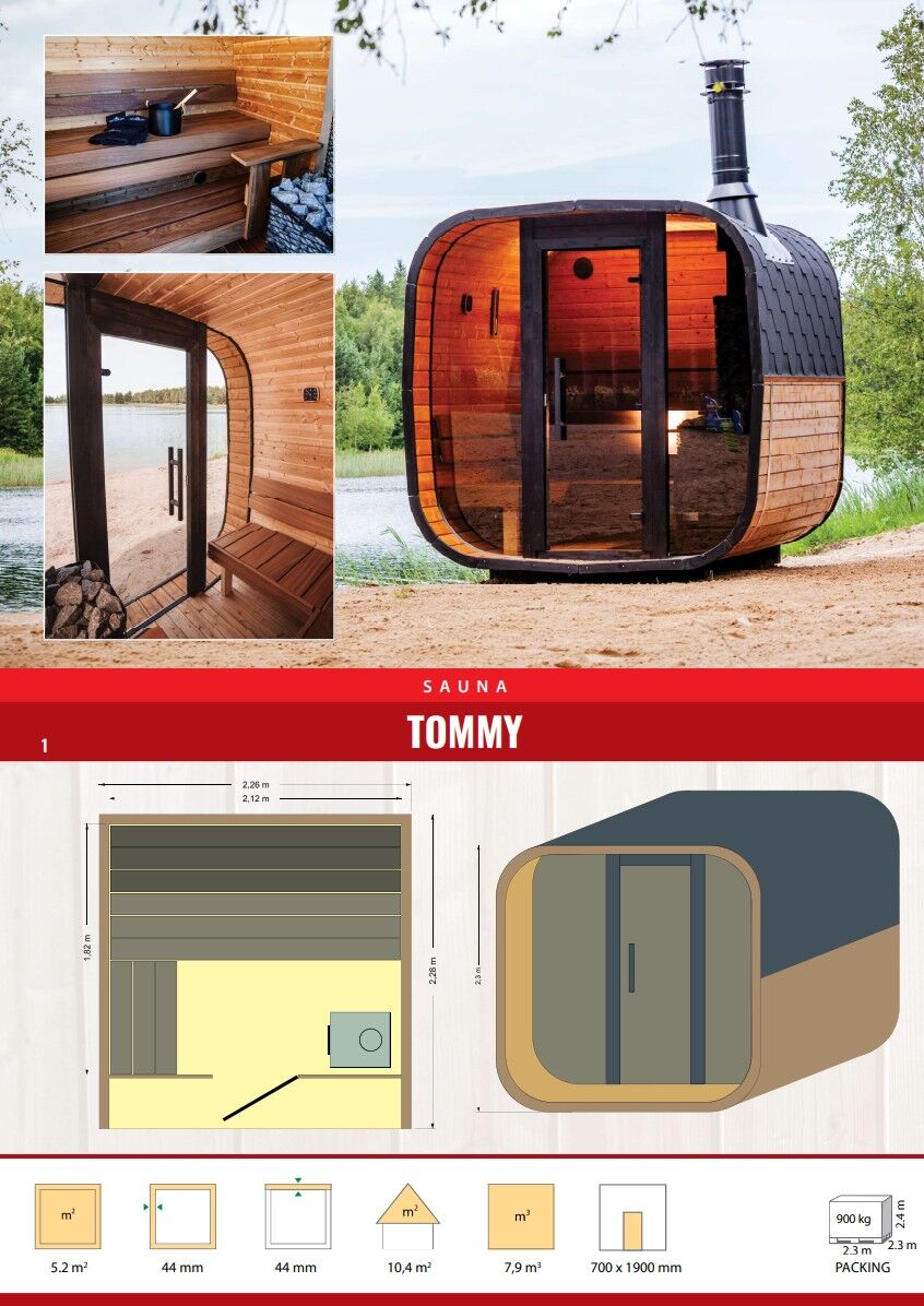 Fasssauna Cube Tommy Premium 2,3 x 2,3m aus Thermoholz montiert, normal Glasfront, ohne Beleuchtung
