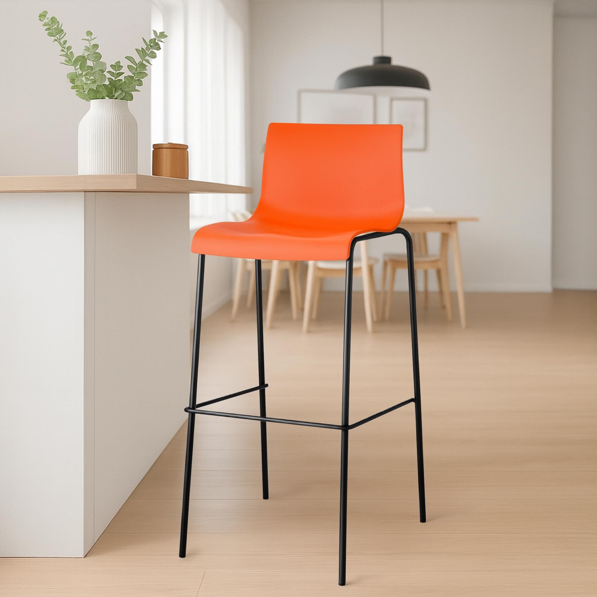 2er Set Barhocker Hoover Kunststoff 4-Fuß Gestell schwarz, orange