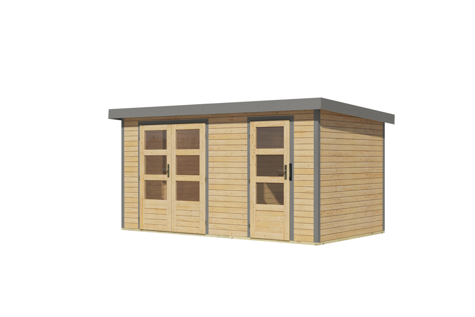 Karibu Pultdach Holz & Metall Gartenhaus Merkur, naturbelassen / graualuminium