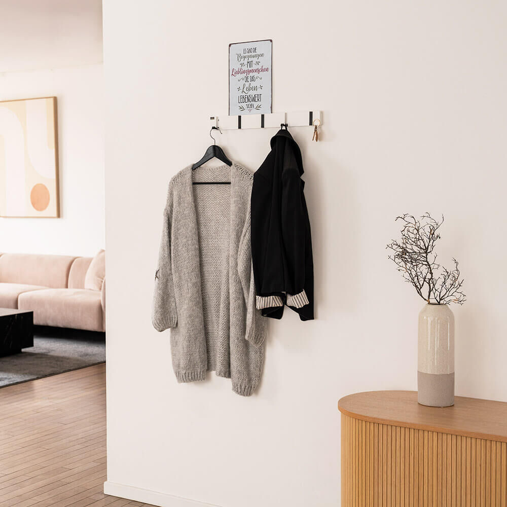 Garderobenleiste HOOK inkl. 5 Haken und Magnete -Weiß