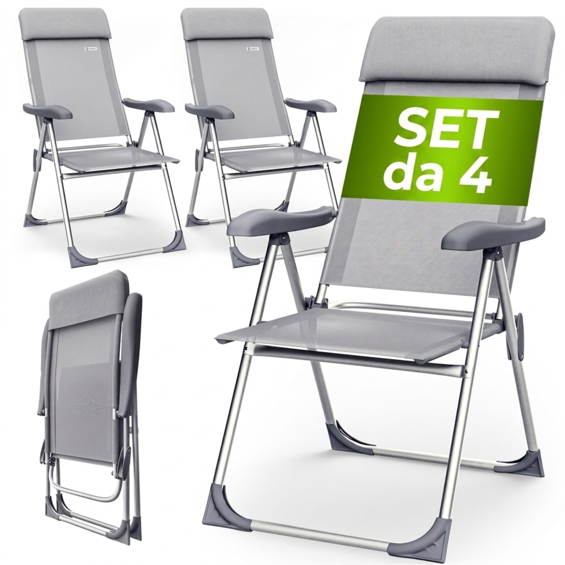 Gartenstuhl 4er-Set Silber Alu