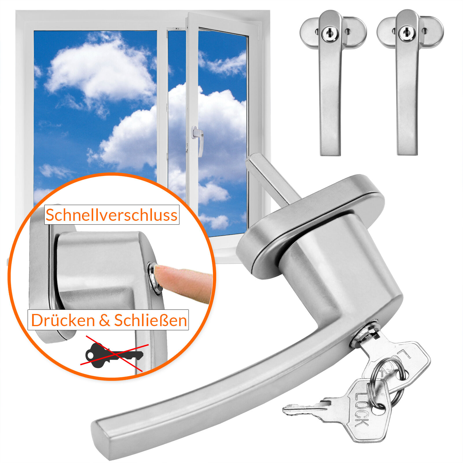 Fenstergriff 2er-Set Silber abschließbar