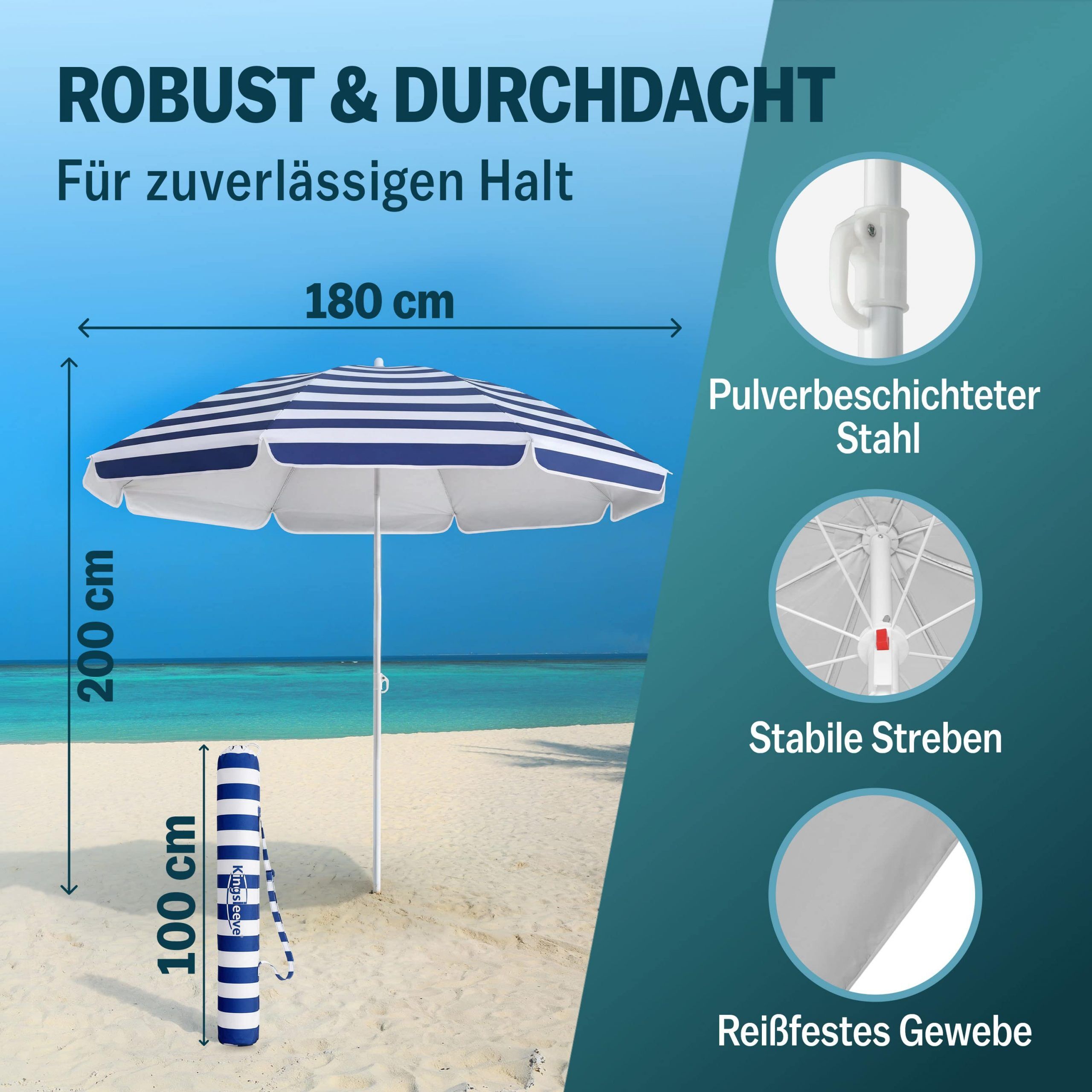Sonnenschirm Cyprus Blau/Weiß 180cm UV-Schutz 50+ Neigefunktion